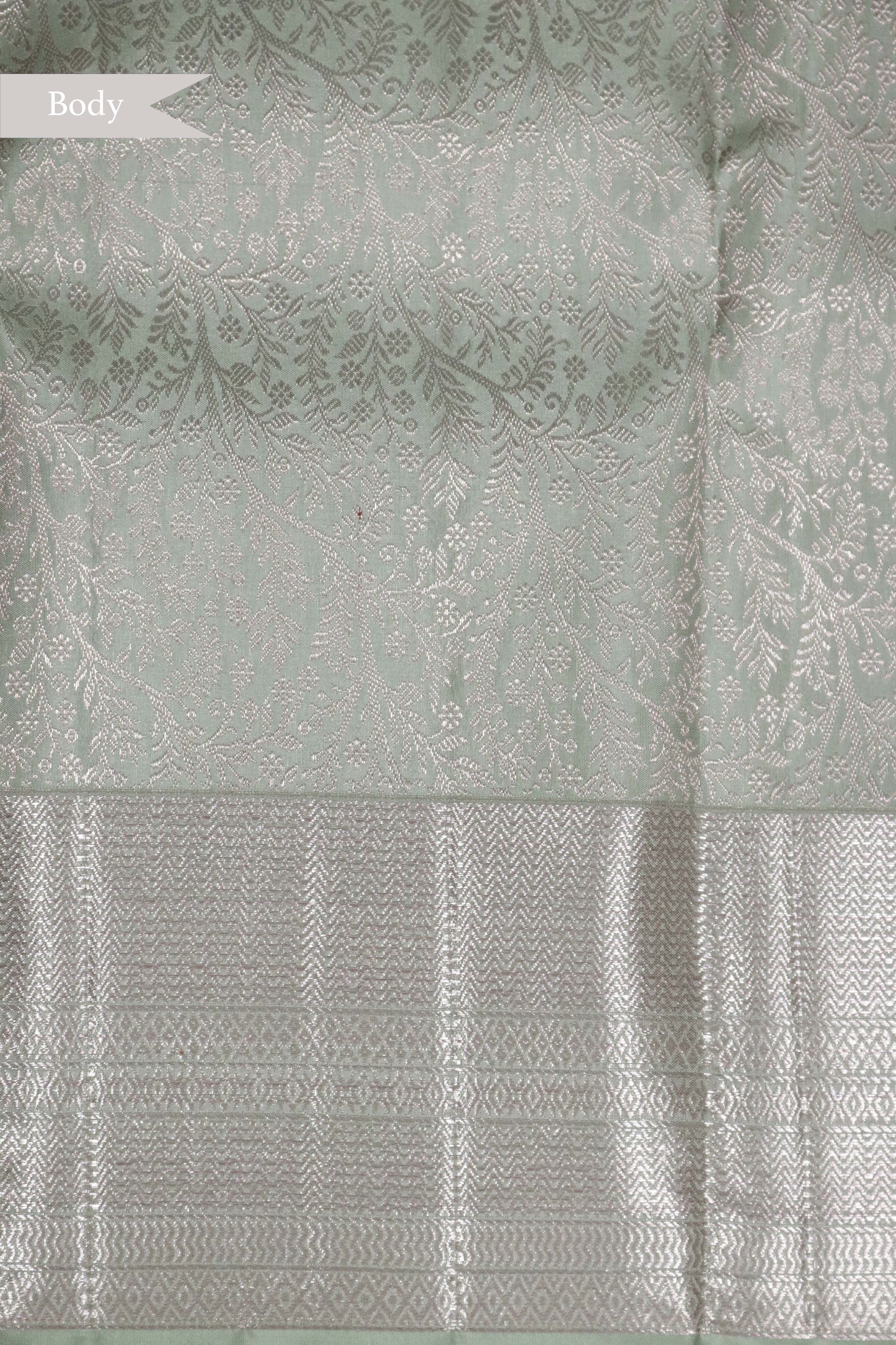 Pastel Green Kanchipuram Silk Saree with Rose Gold Zari - Mokshaa