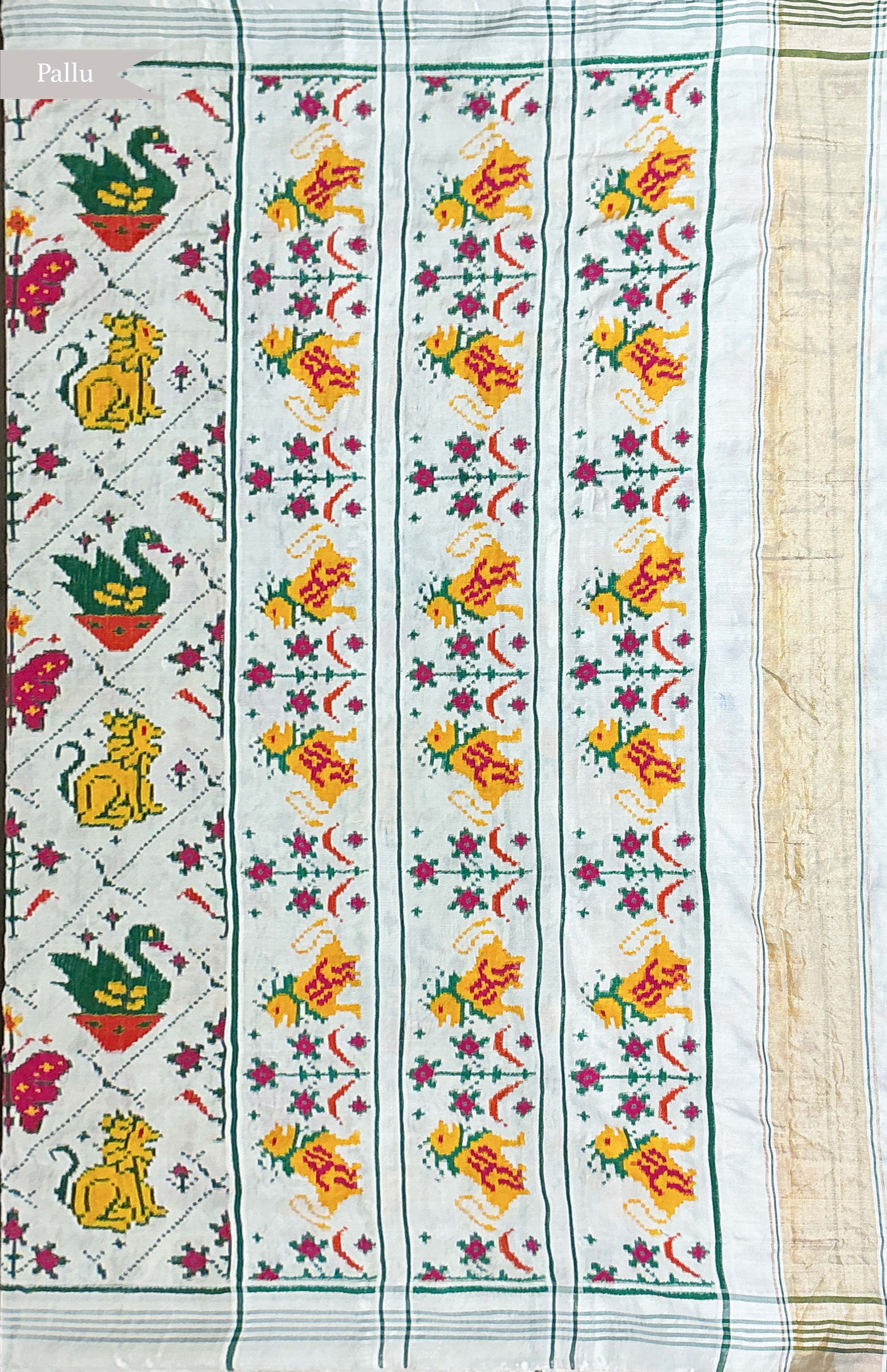 Off White Pattan Patola Silk Saree