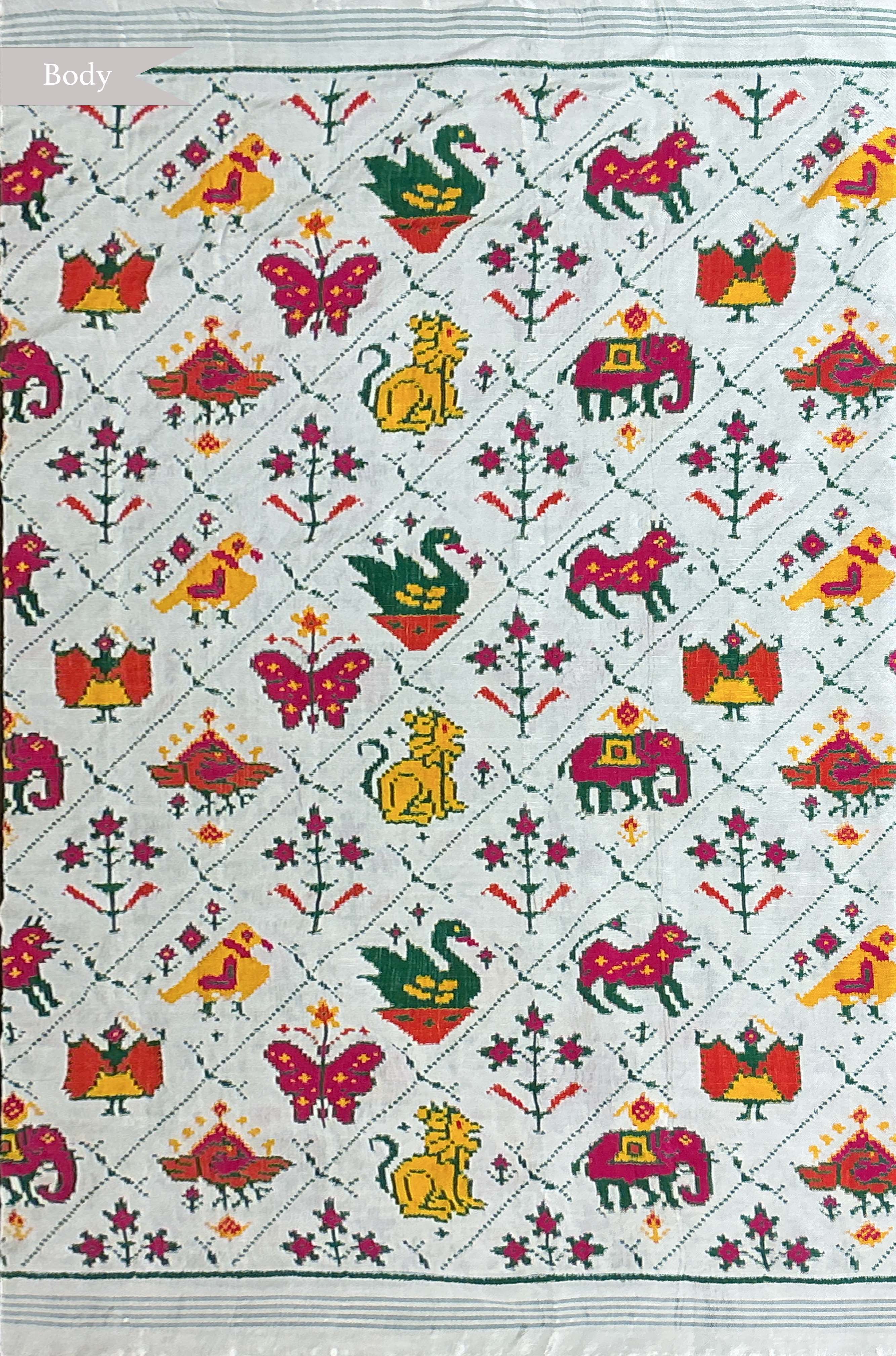 Off White Pattan Patola Silk Saree
