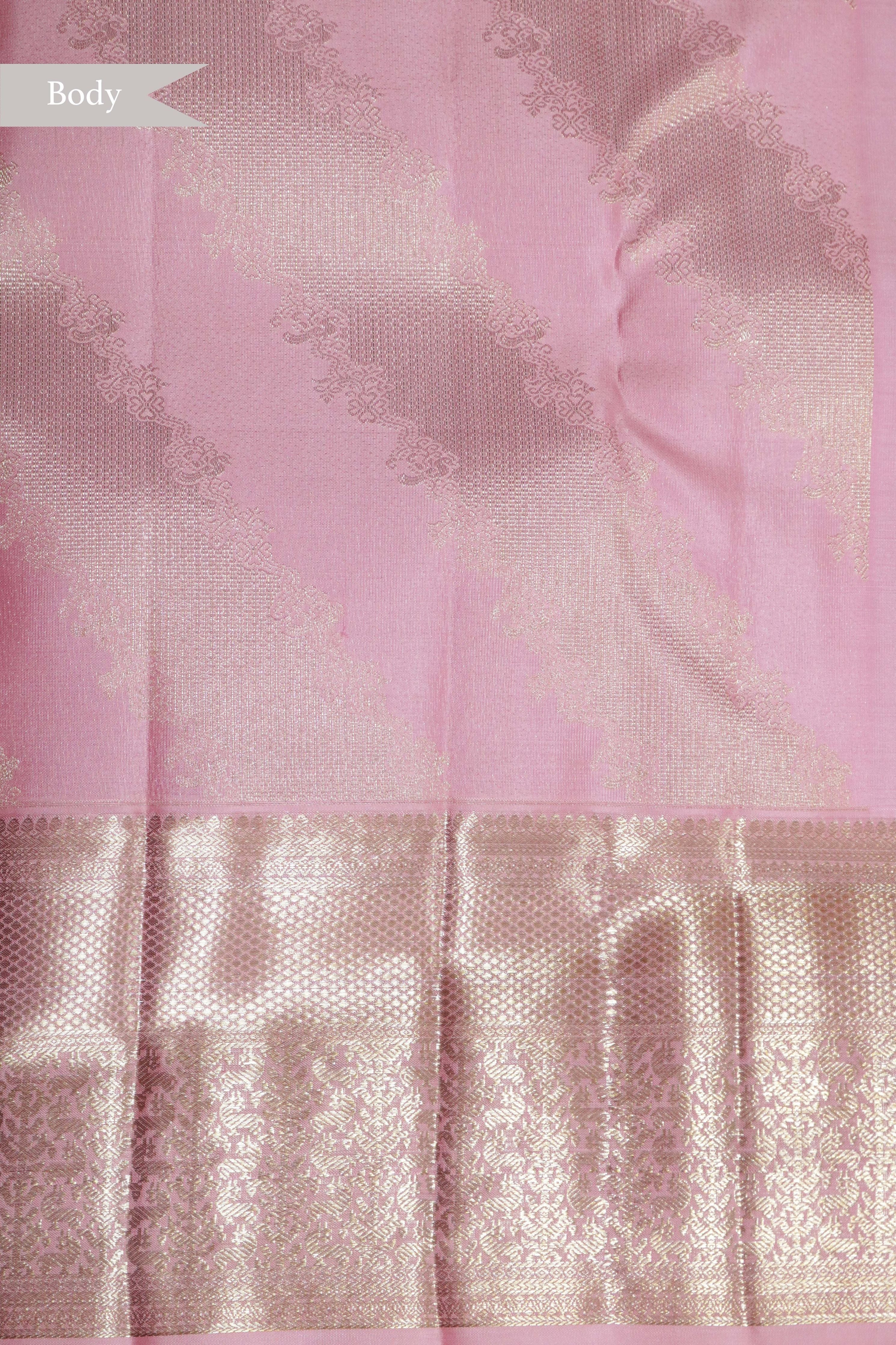 Baby Pink Kanchipuram Silk Saree with Leheriya Zari Weaving - Mokshaa