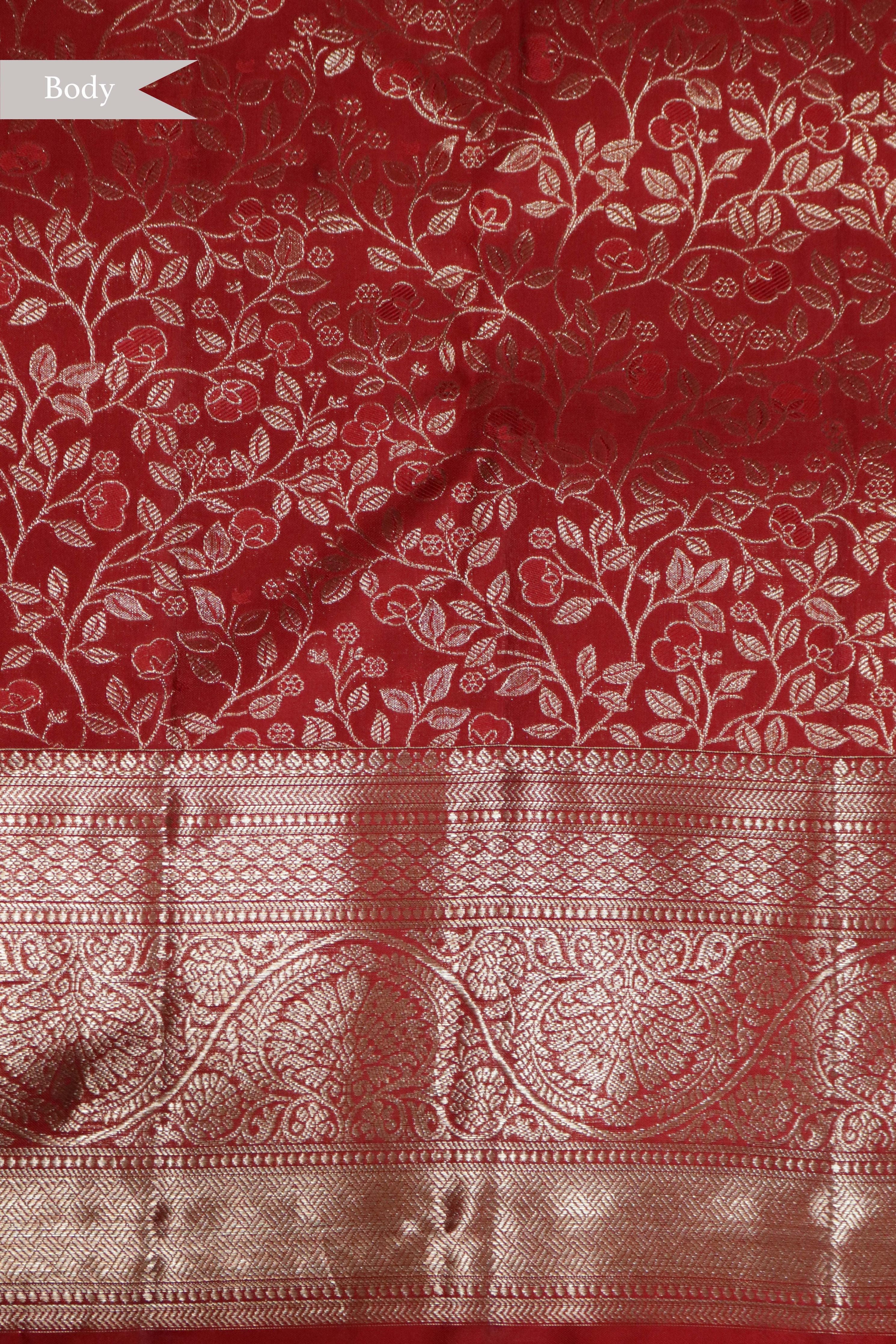 Red Jaal Woven Kanchipuram Silk Saree - Mokshaa