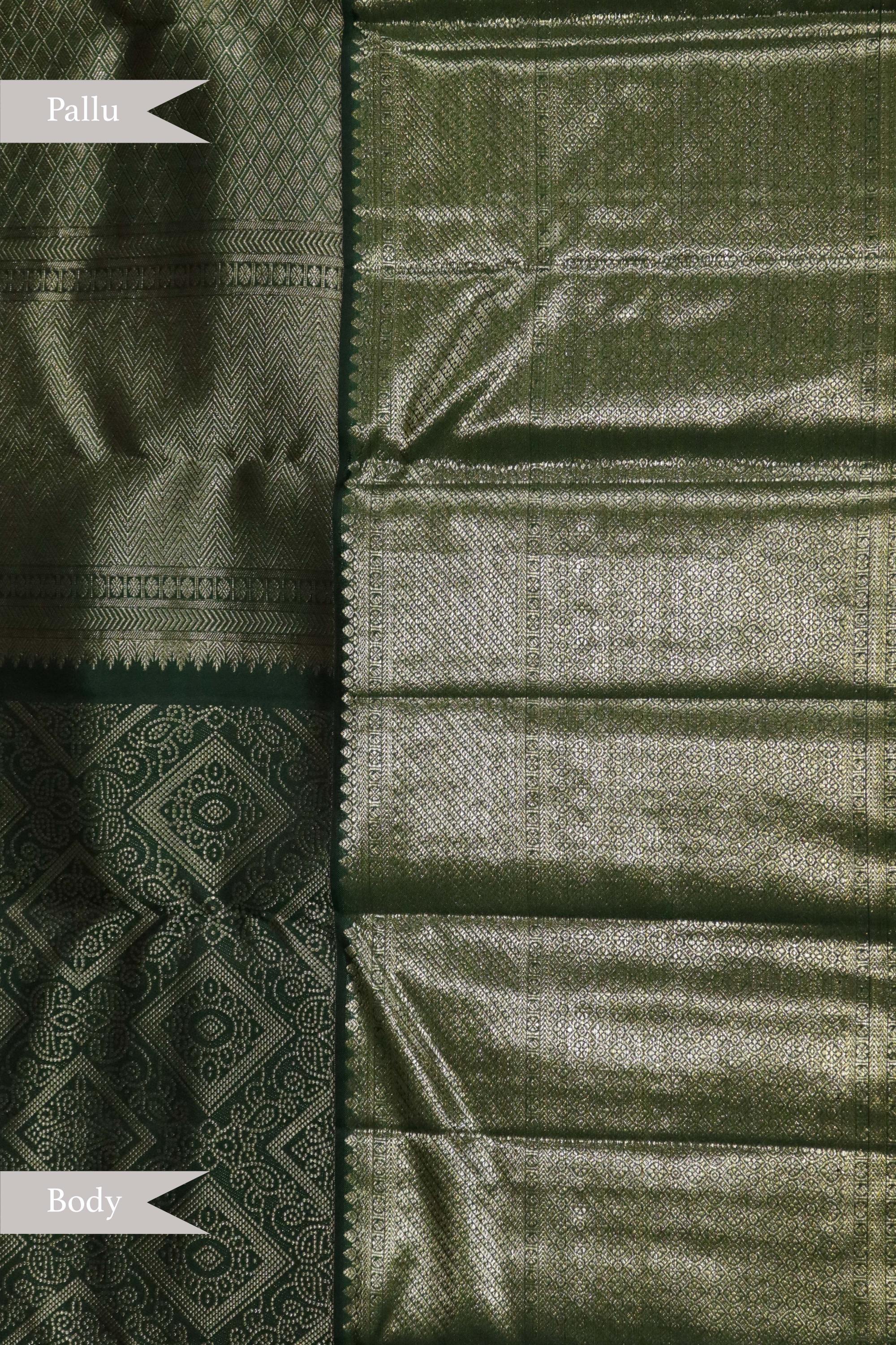 Bottle Green Kanchipuram Silk Saree