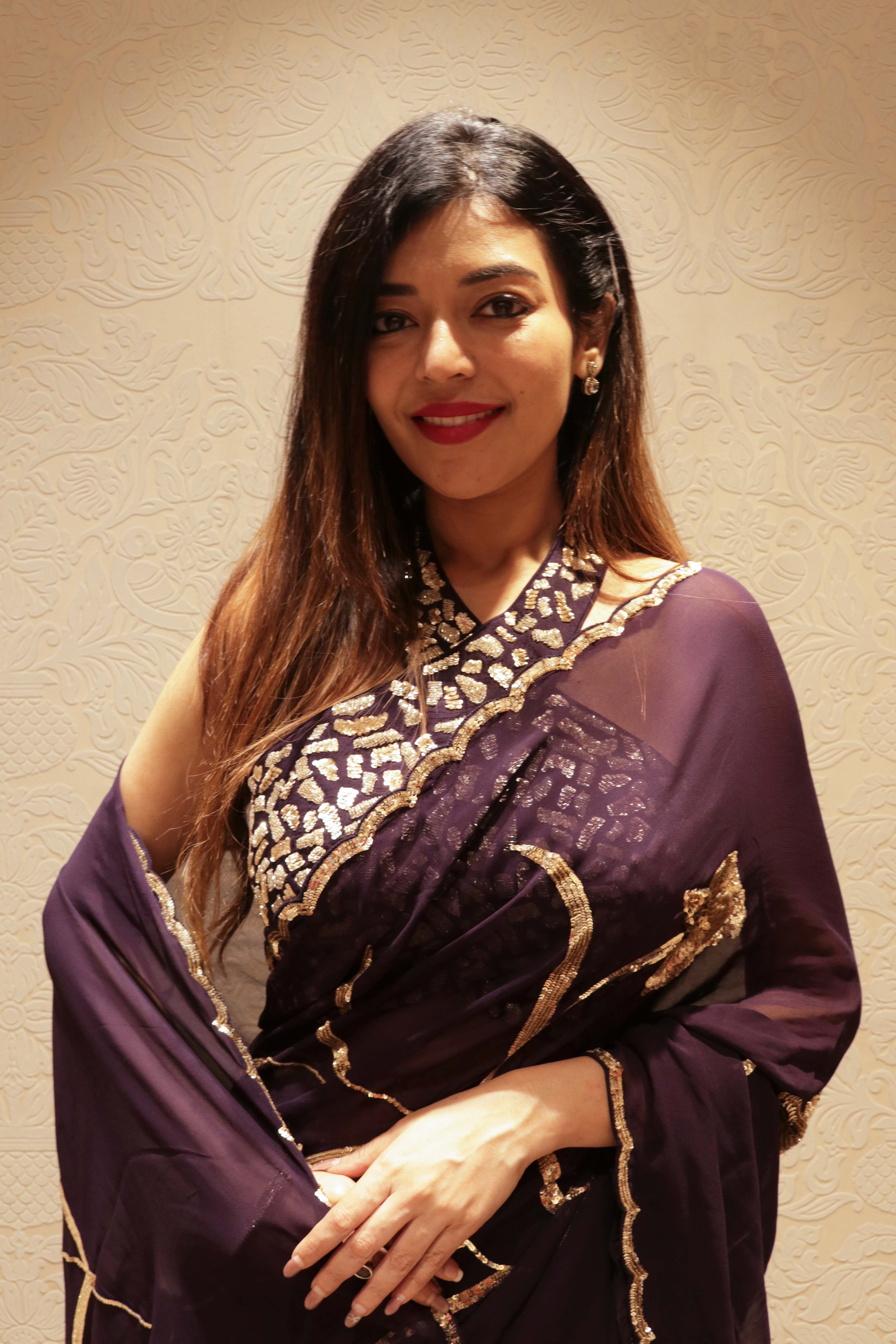 Purple Georgette Sequin Saree