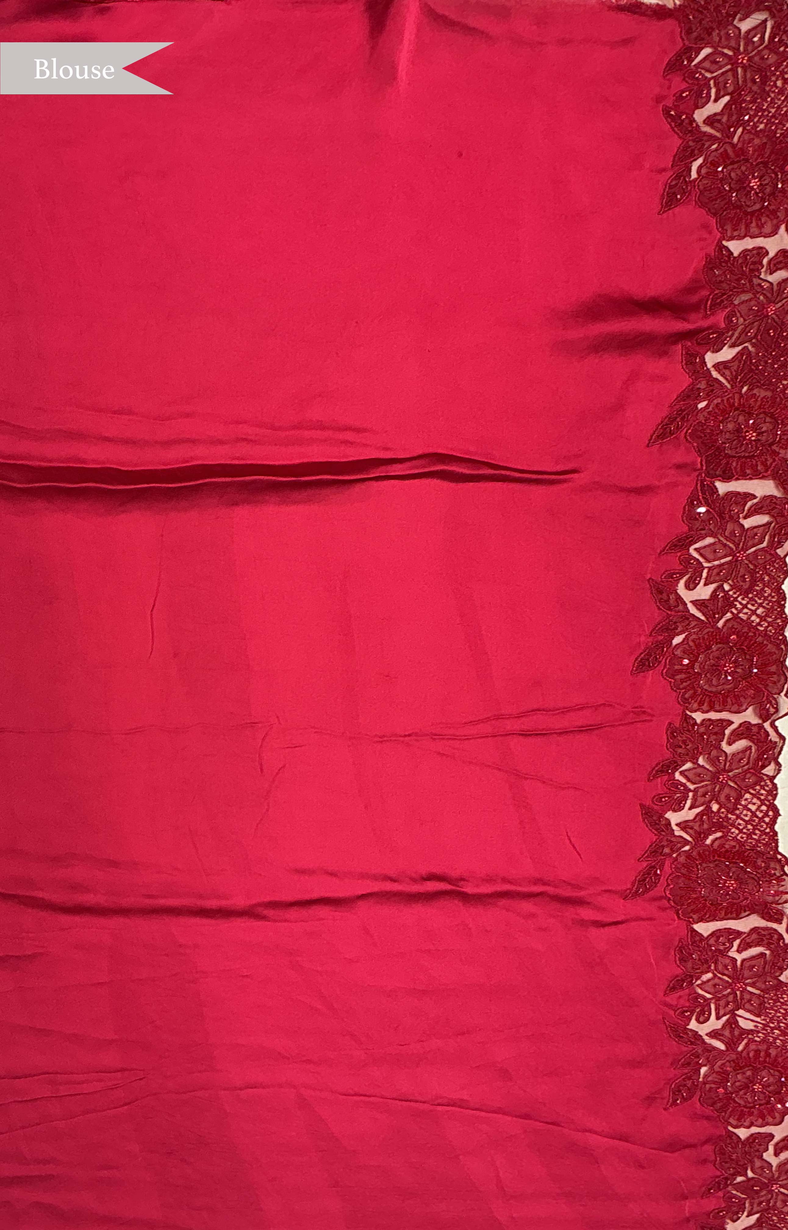 Red Net Saree with Sequin Jaal Work