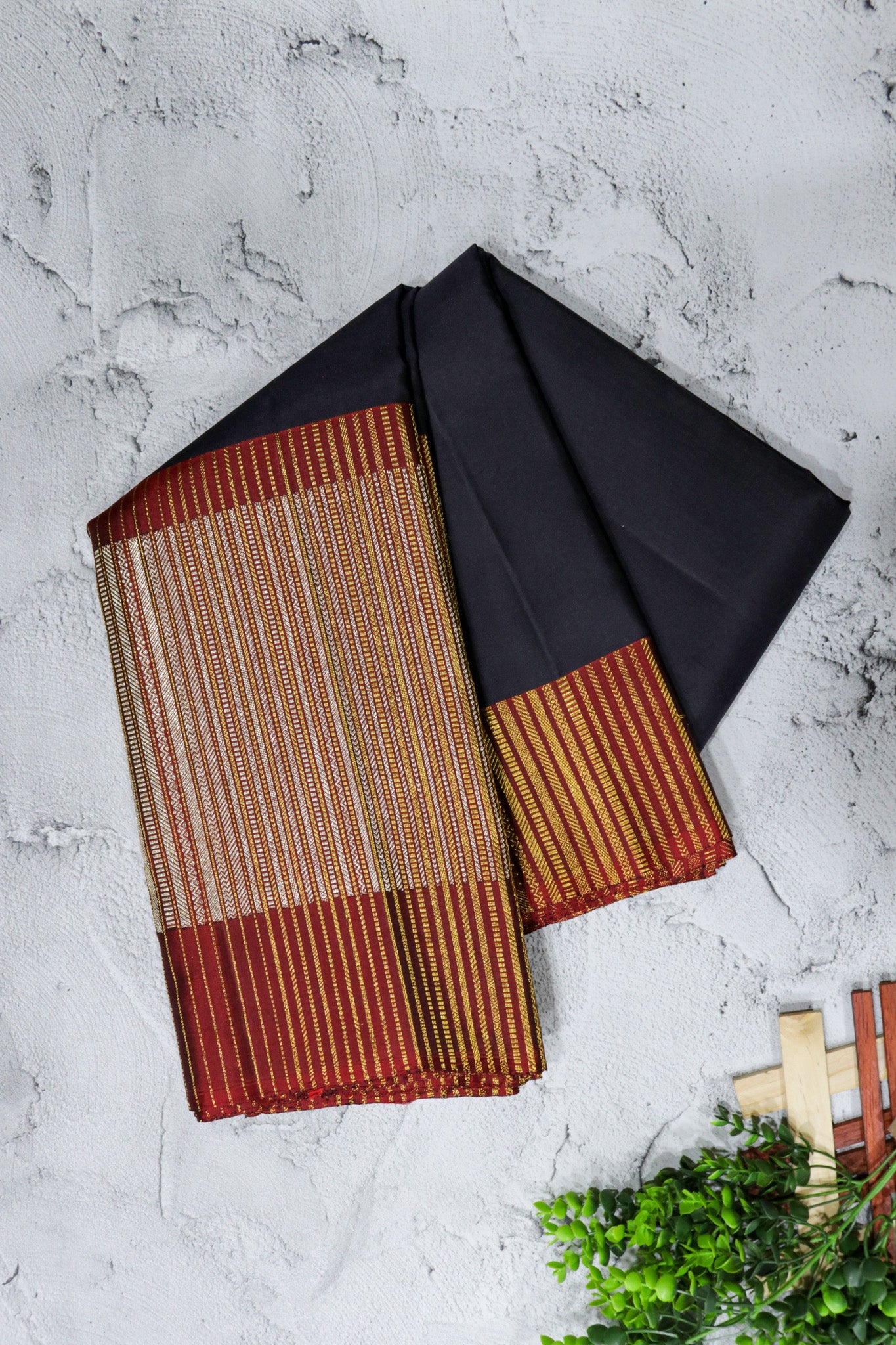 Black Kanchivaram Silk Saree with Fancy Motifs and Contrast Zari Border