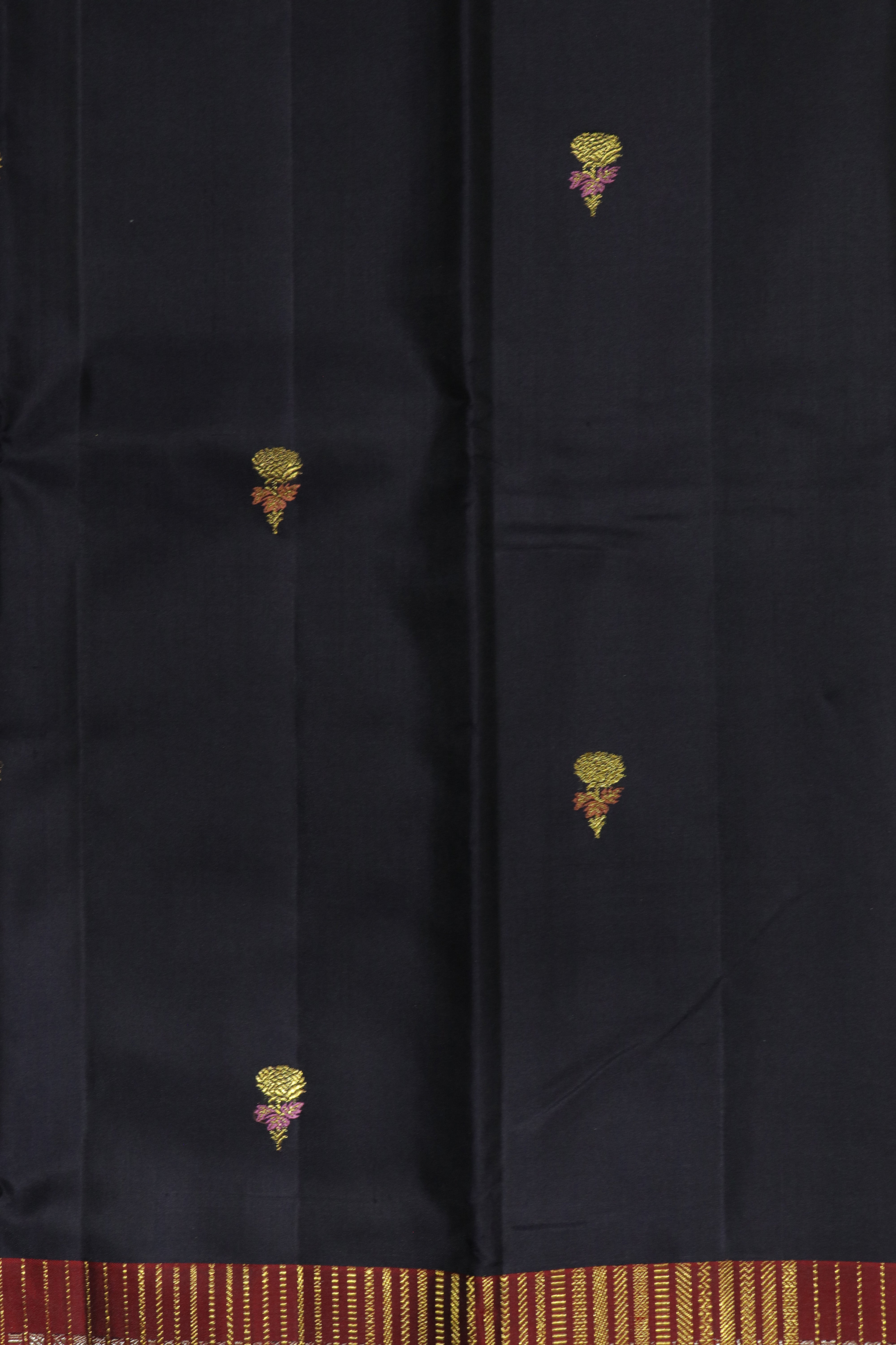 Black Kanchivaram Silk Saree with Fancy Motifs and Contrast Zari Border
