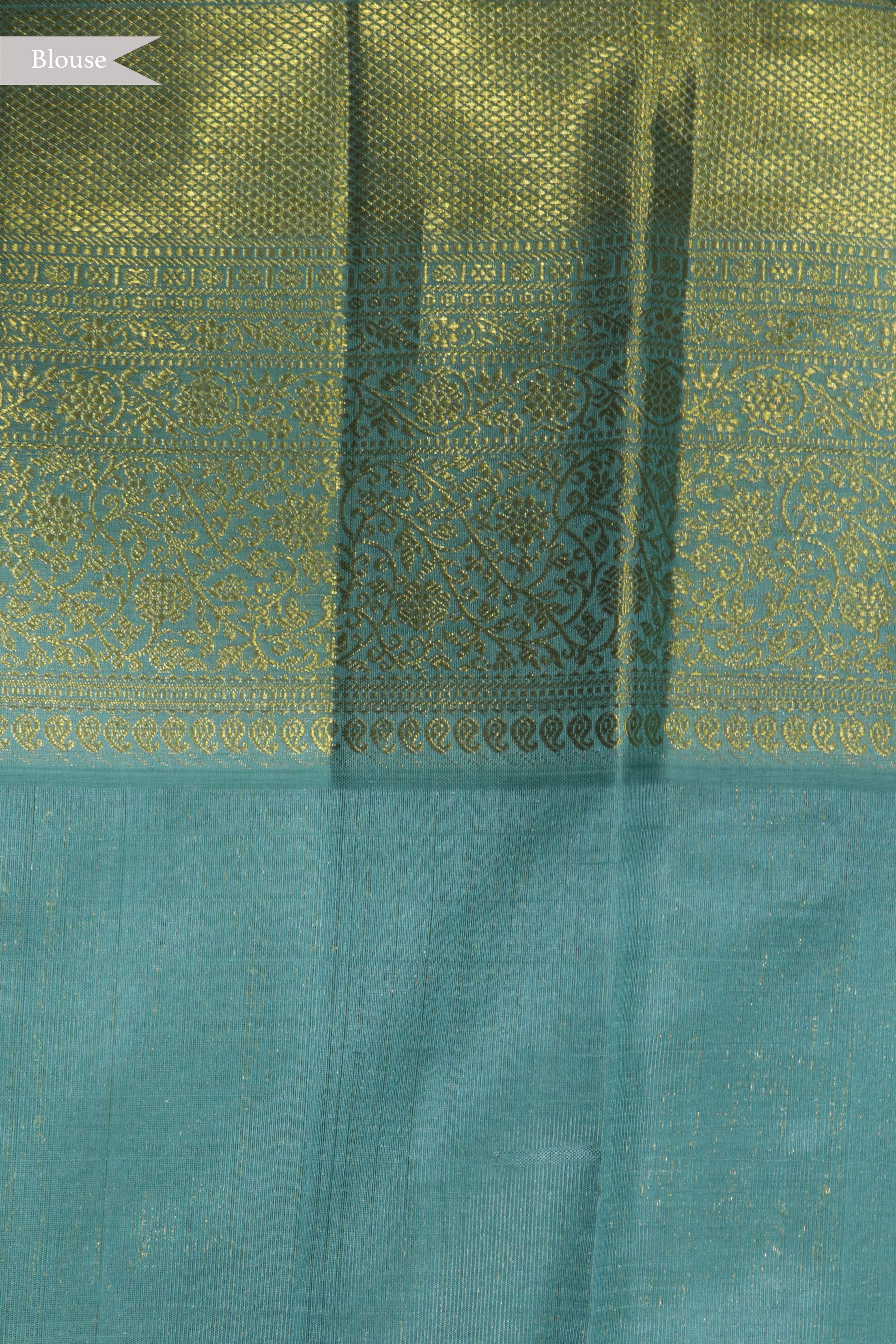 Off White Kanchivaram Silk Saree with Meenakari Parrot Motifs and Contrast Teal Zari Border