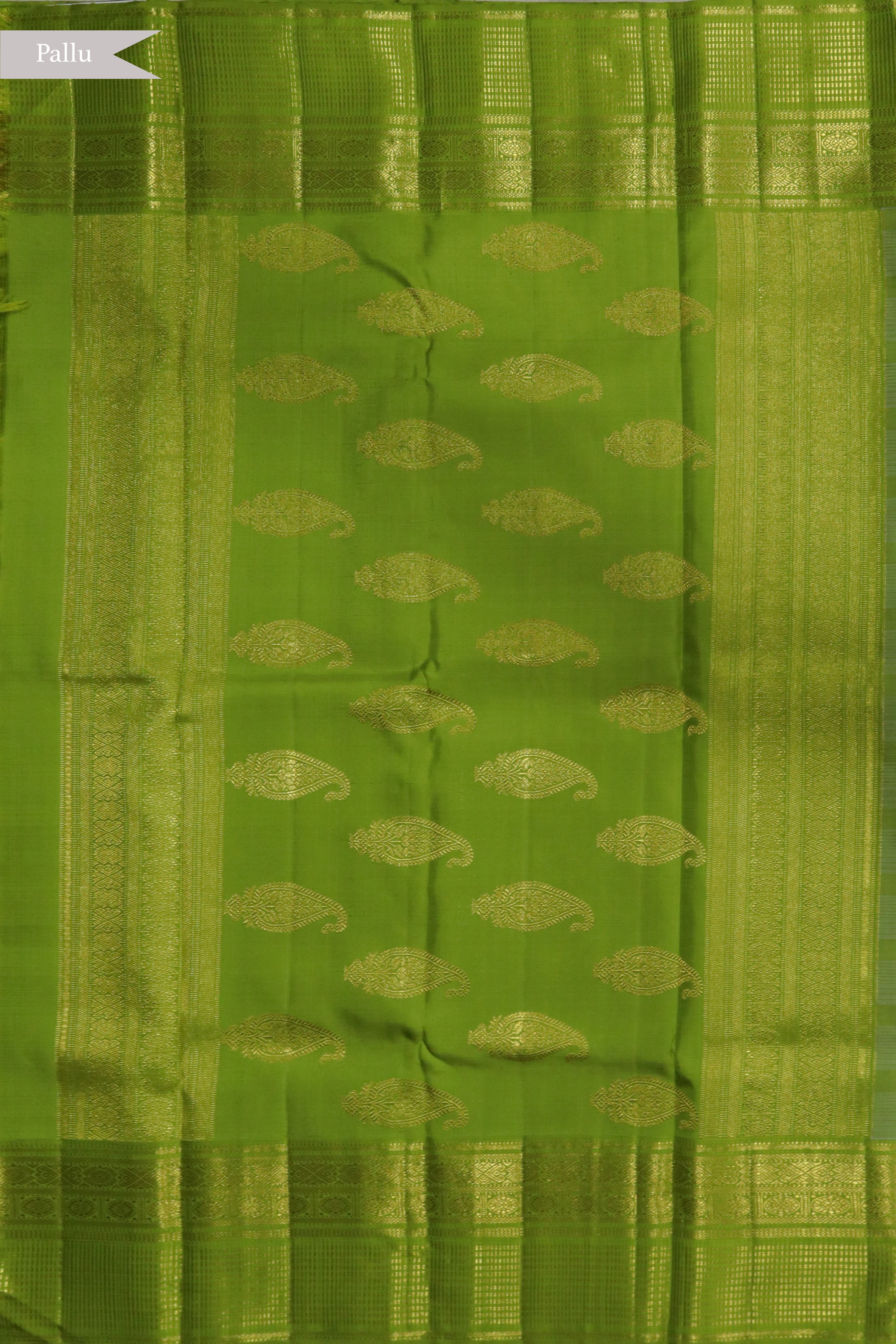 Ash Grey Kanchivaram Silk Saree with Vaira Oosi Checks and Peacock Green Zari Border