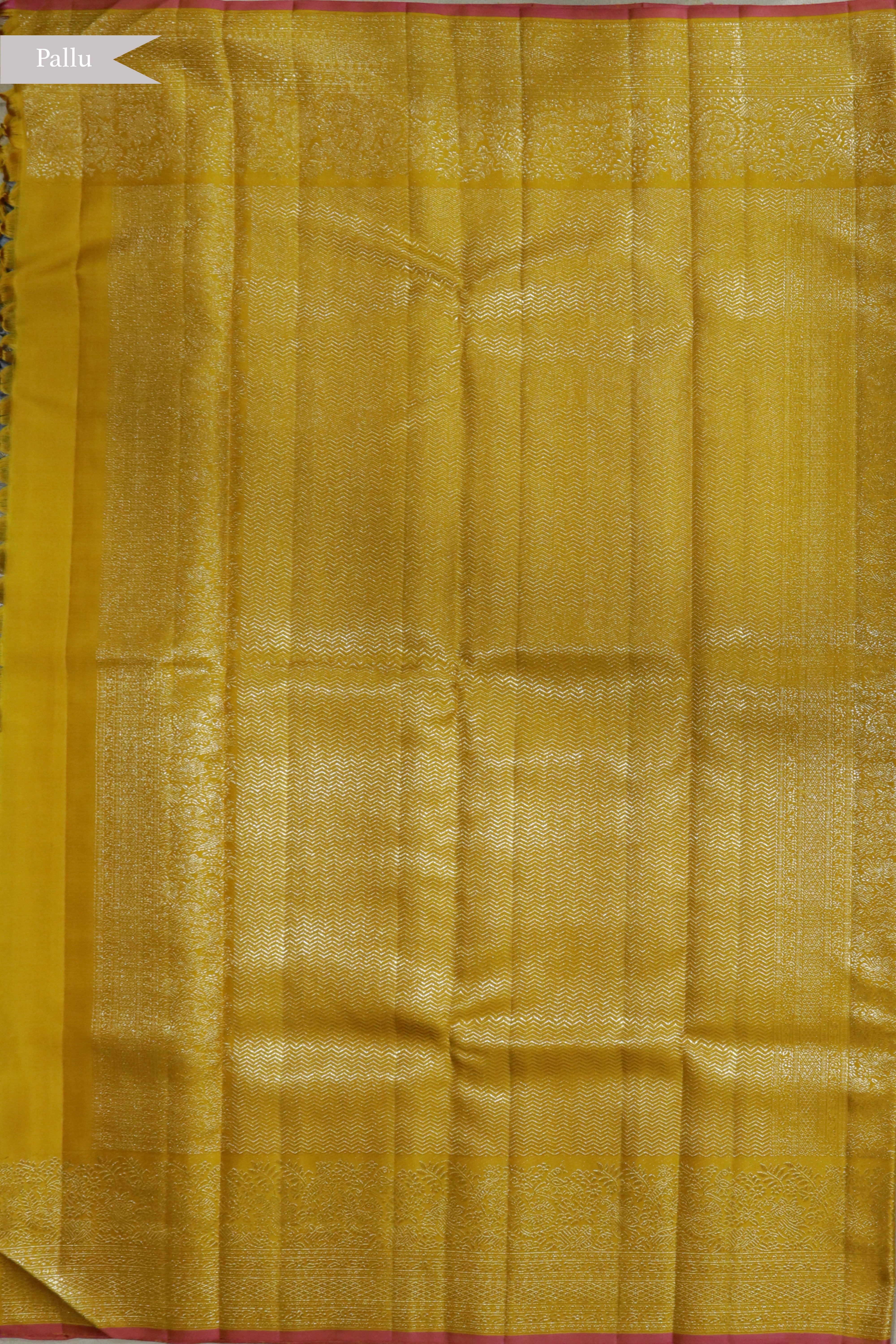 Aash Kanchivaram Silk Shimmer Tissue Saree with Yellow Contrast Border