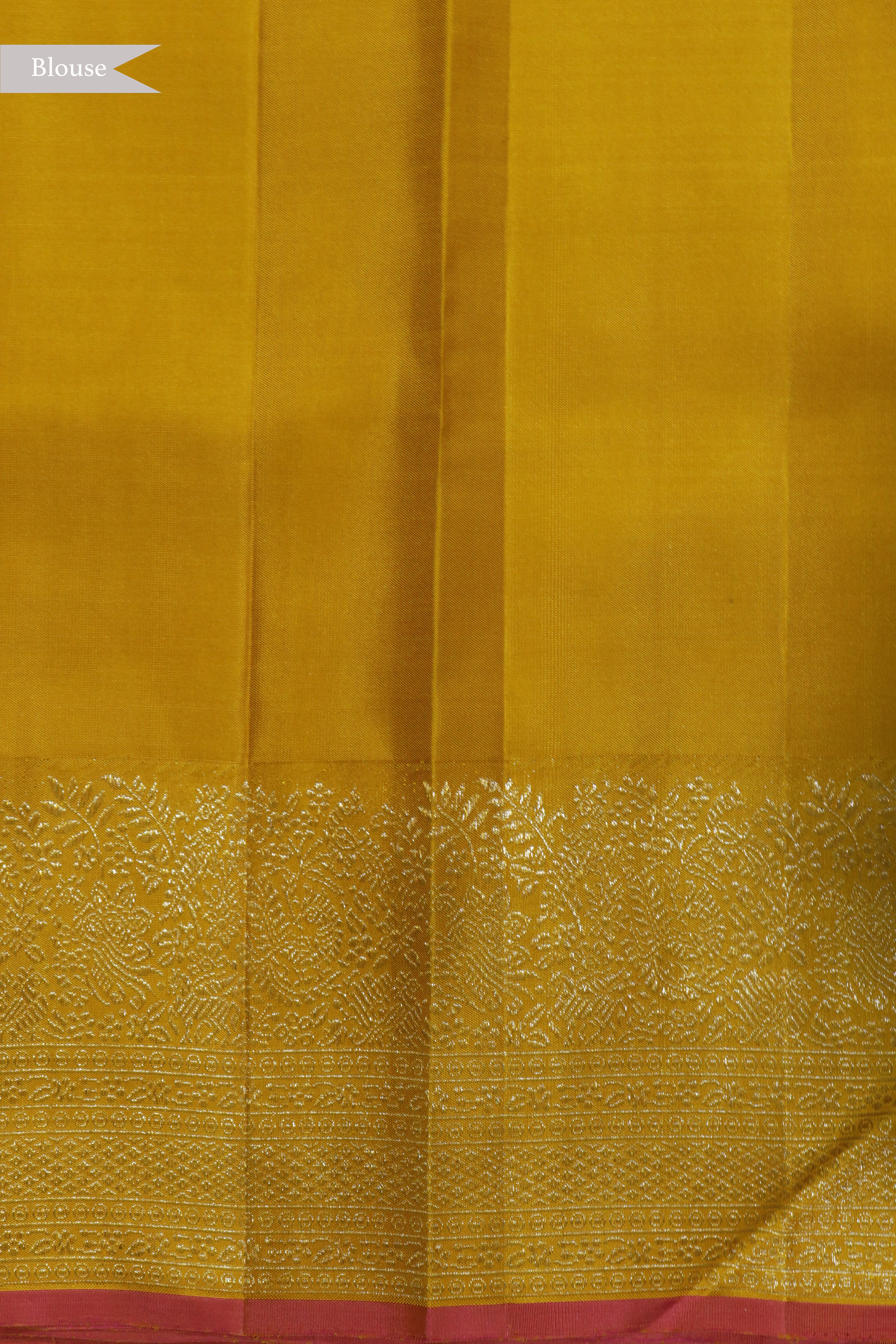 Aash Kanchivaram Silk Shimmer Tissue Saree with Yellow Contrast Border