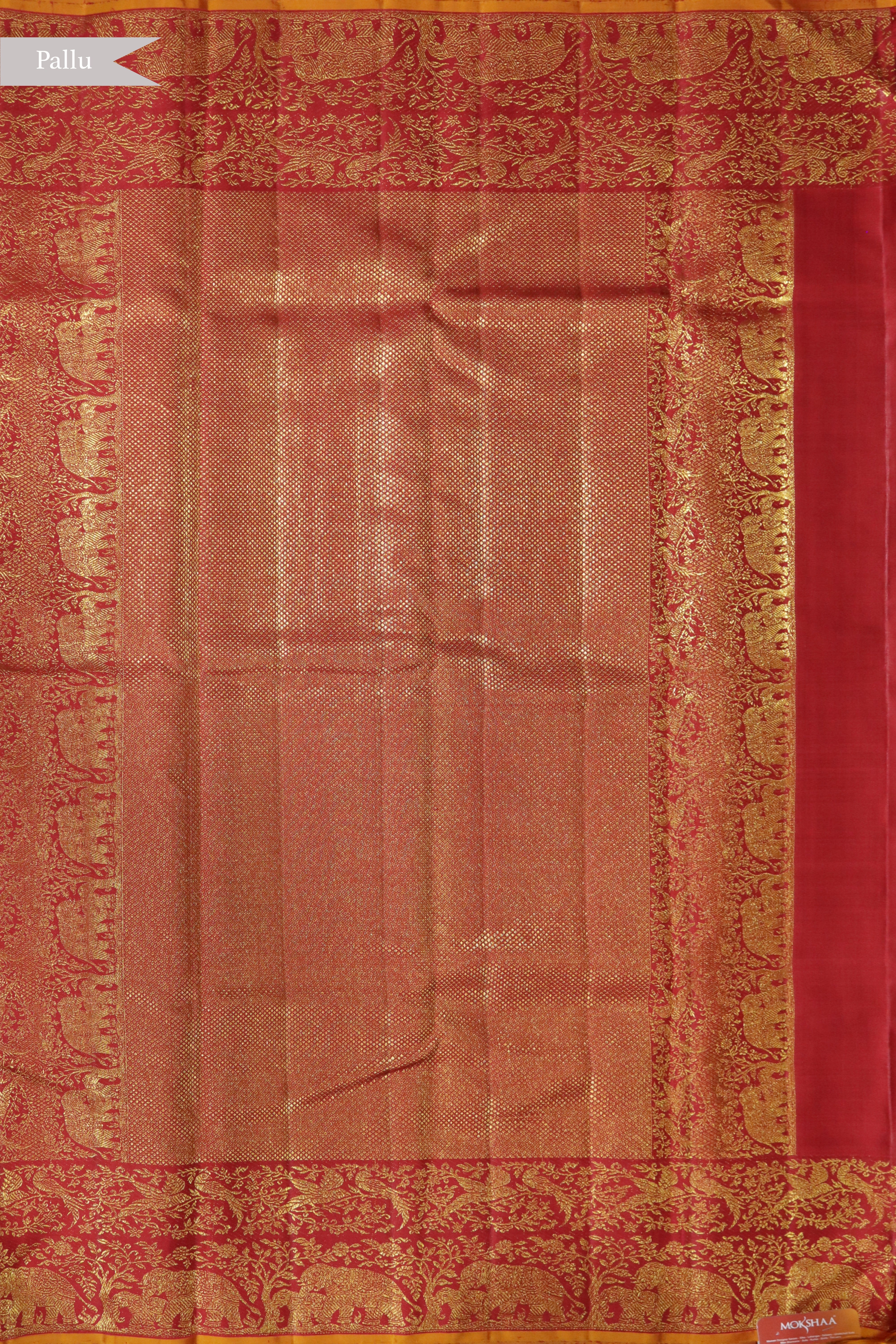 Bottle Green Kanchivaram Silk Saree with Gold Motifs and Elephant Contrast Border