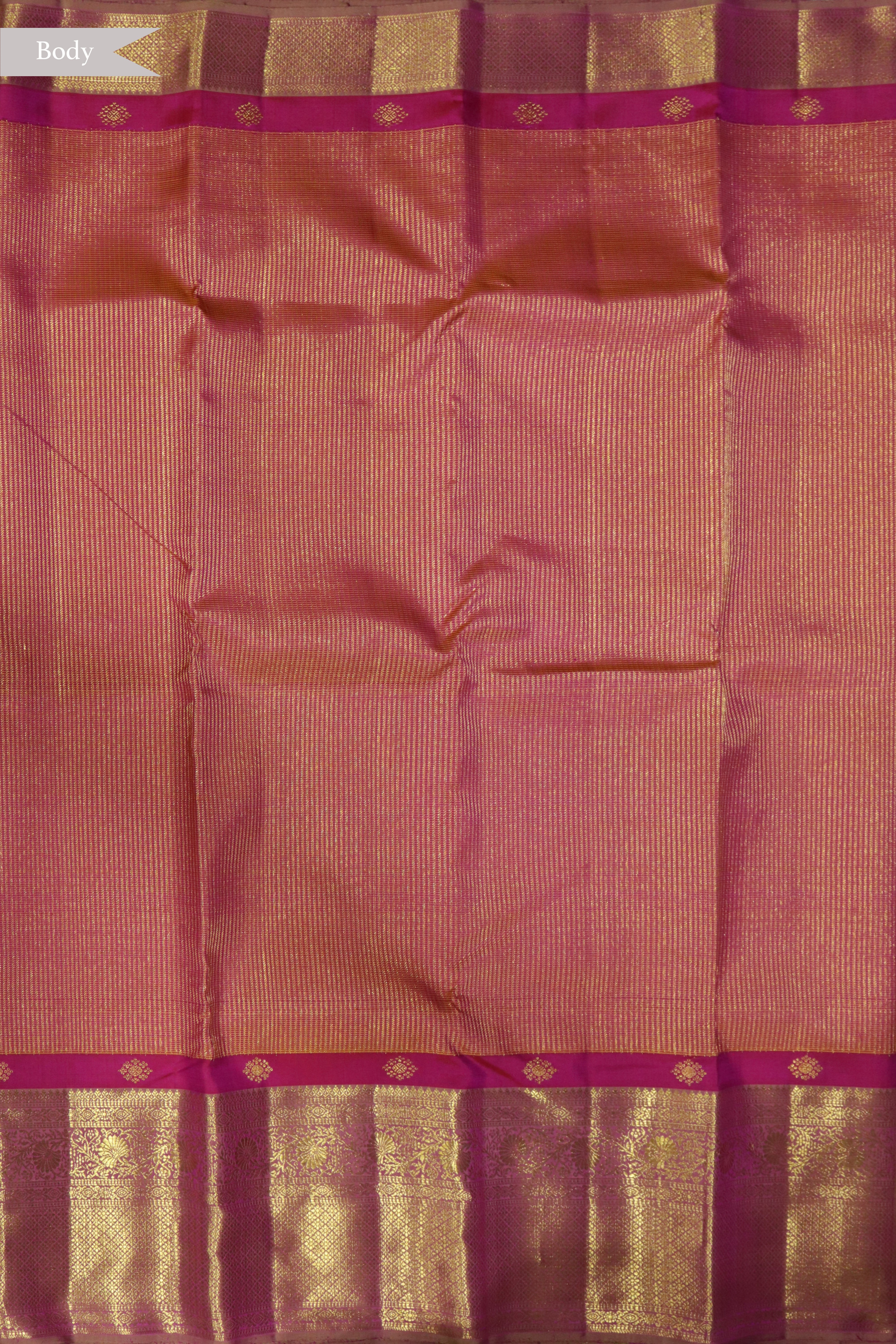 Coral Kanchivaram Silk Saree with Vaira Oosi Stripes and Contrast Zari Border