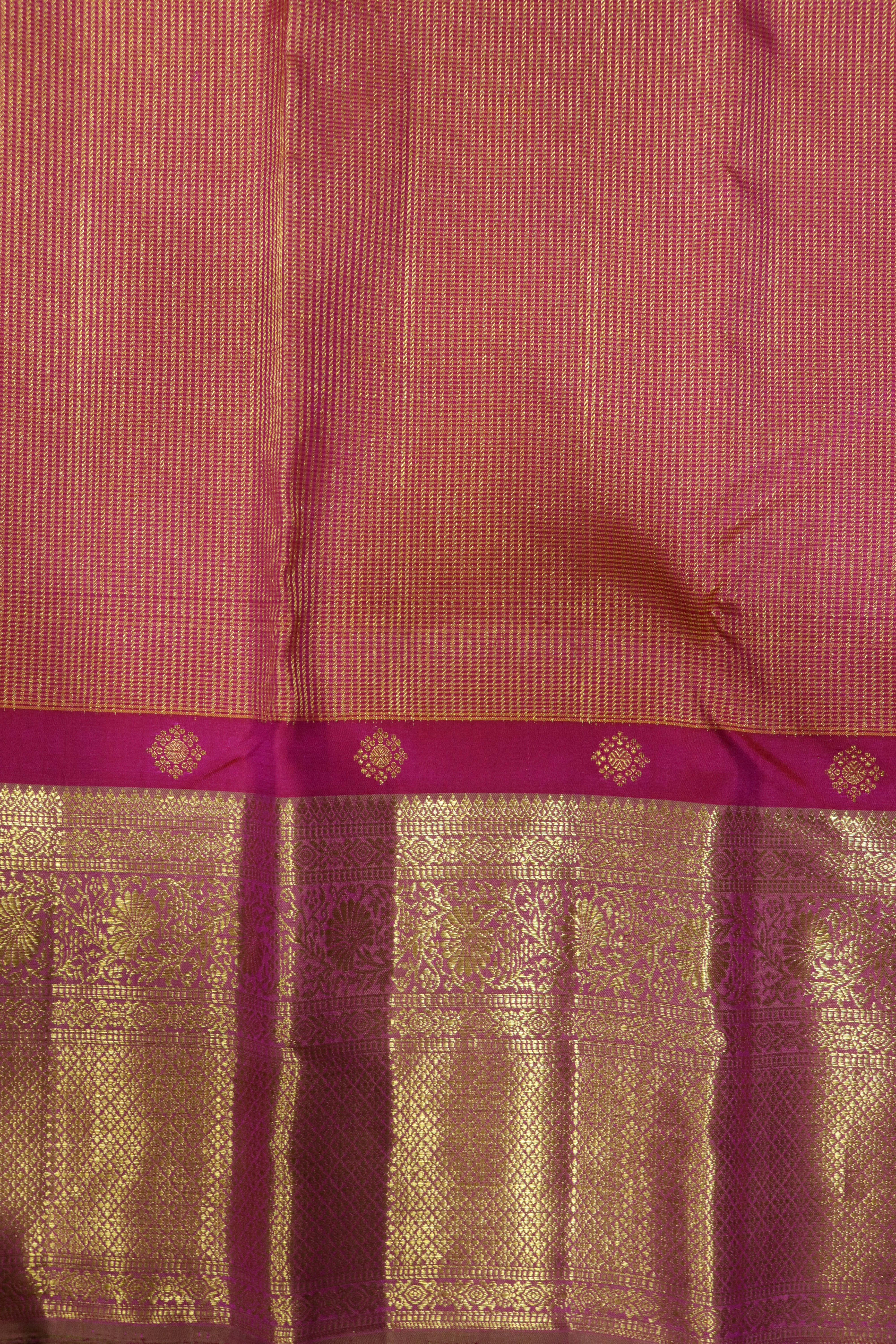 Coral Kanchivaram Silk Saree with Vaira Oosi Stripes and Contrast Zari Border