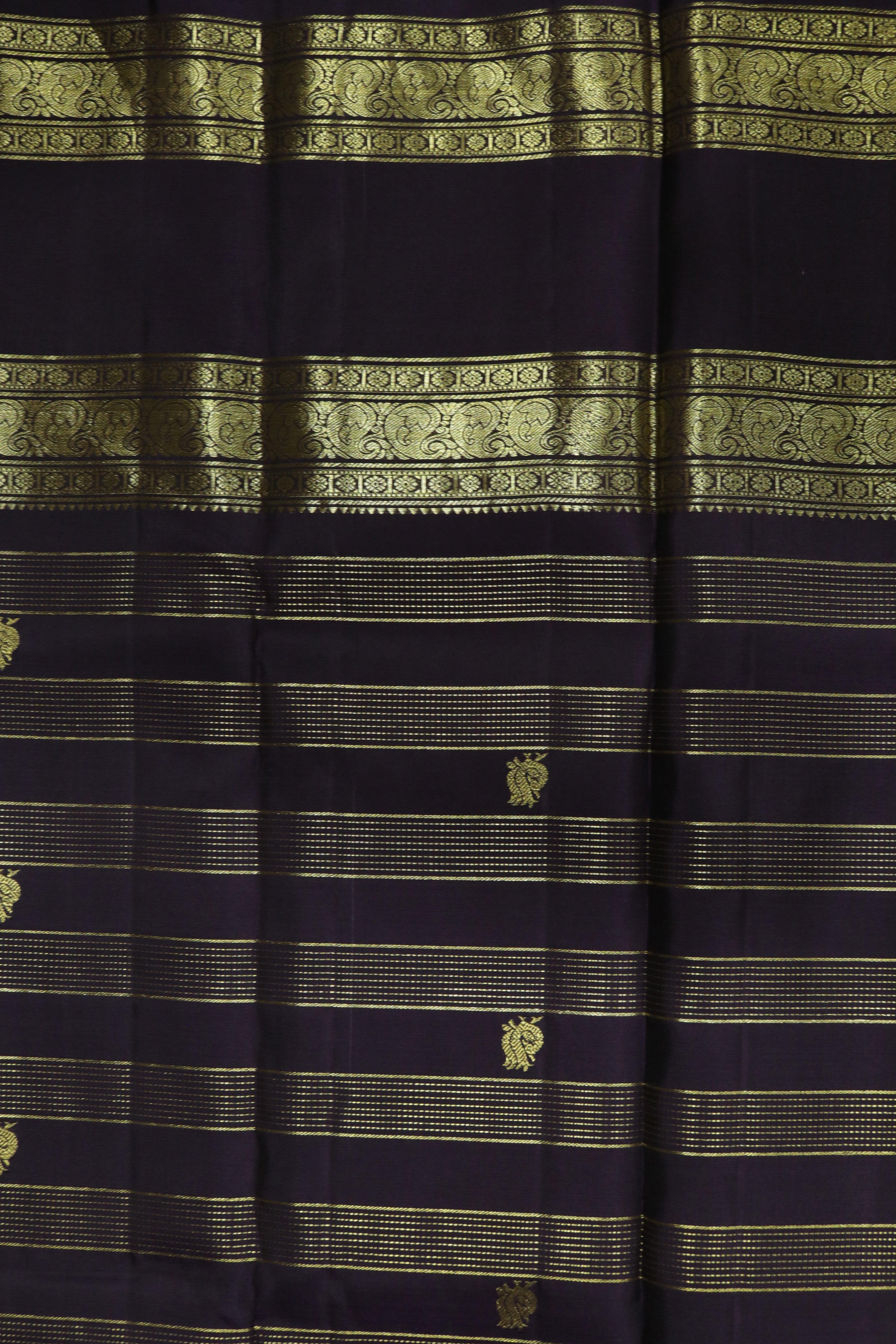Dark Brown Kanchivaram Silk Saree with Zari Stripes & Butti Design