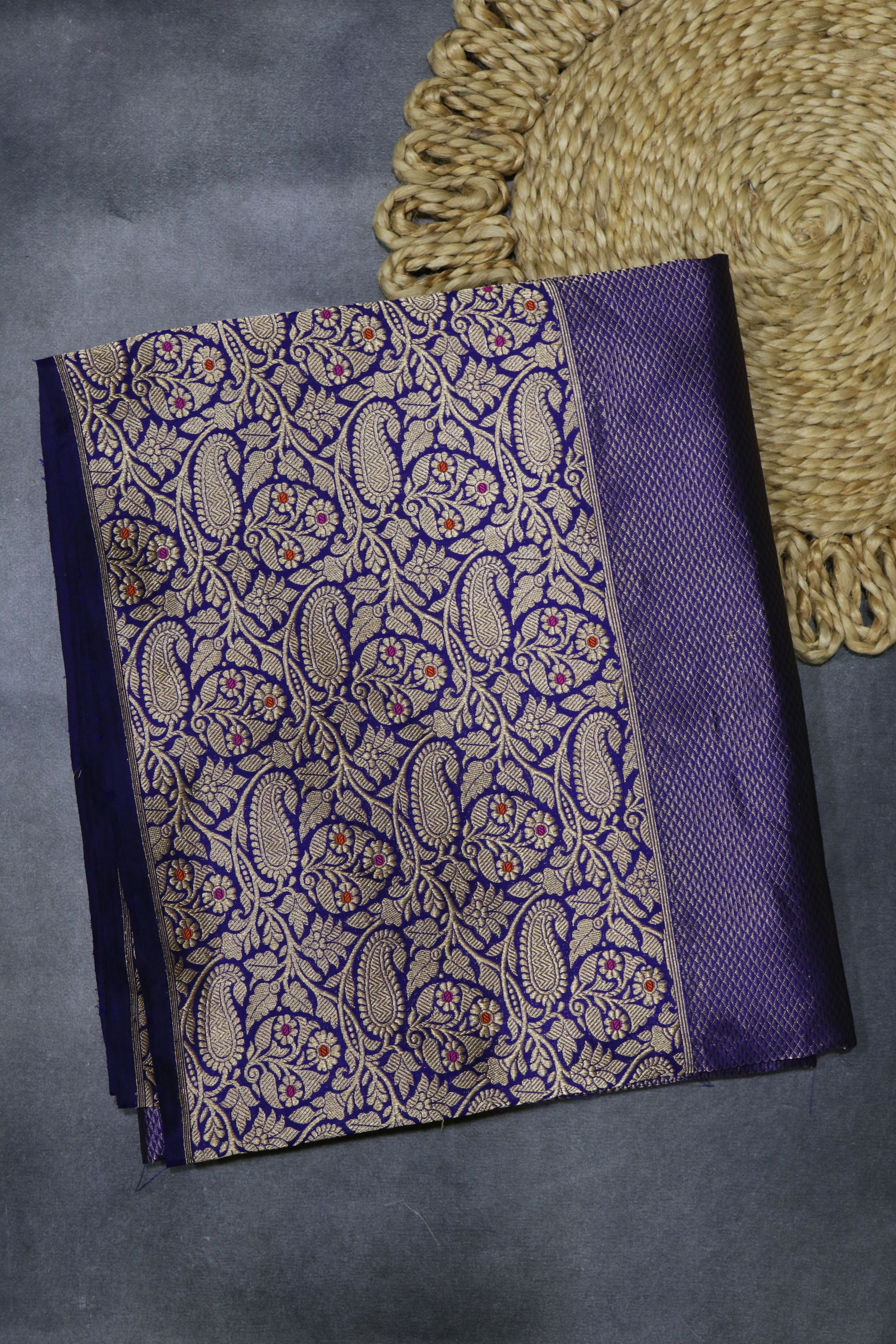 Purple Blue Banarasi Silk Saree with Meenakari Border and Zari Weaving