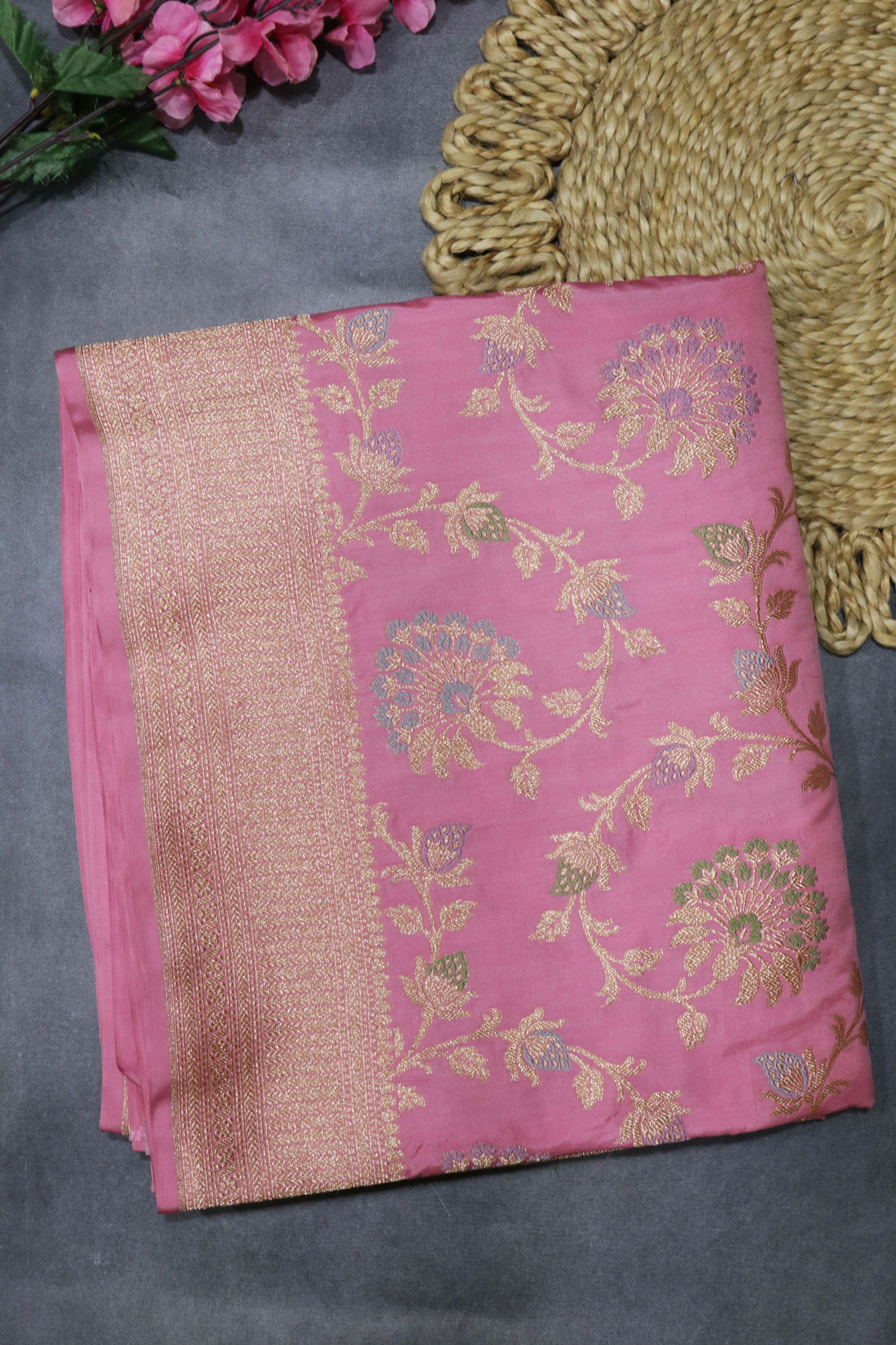 Light Pink Banarasi Silk Saree with Meenakari Jaal