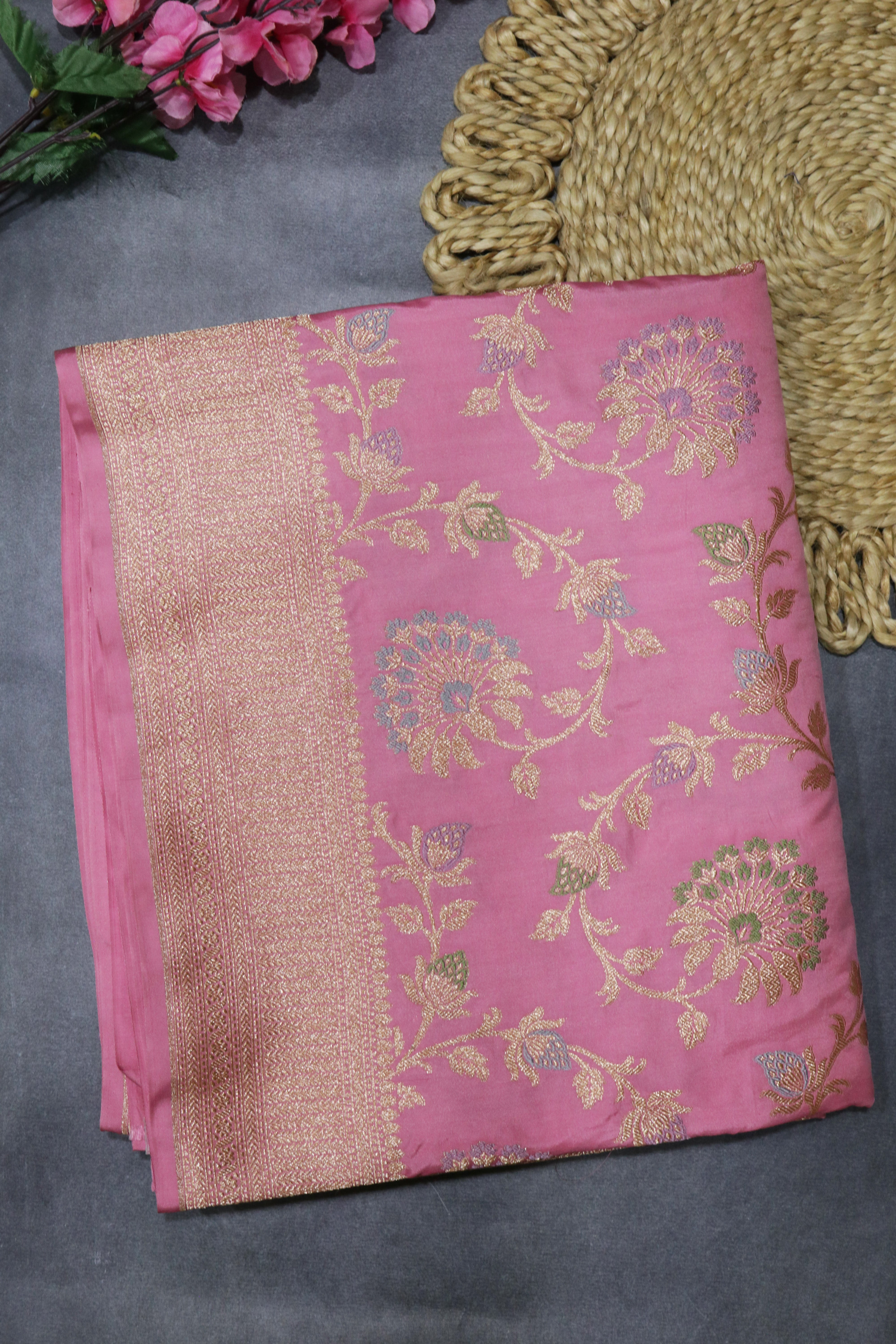 Light Pink Banarasi Silk Saree with Meenakari Jaal