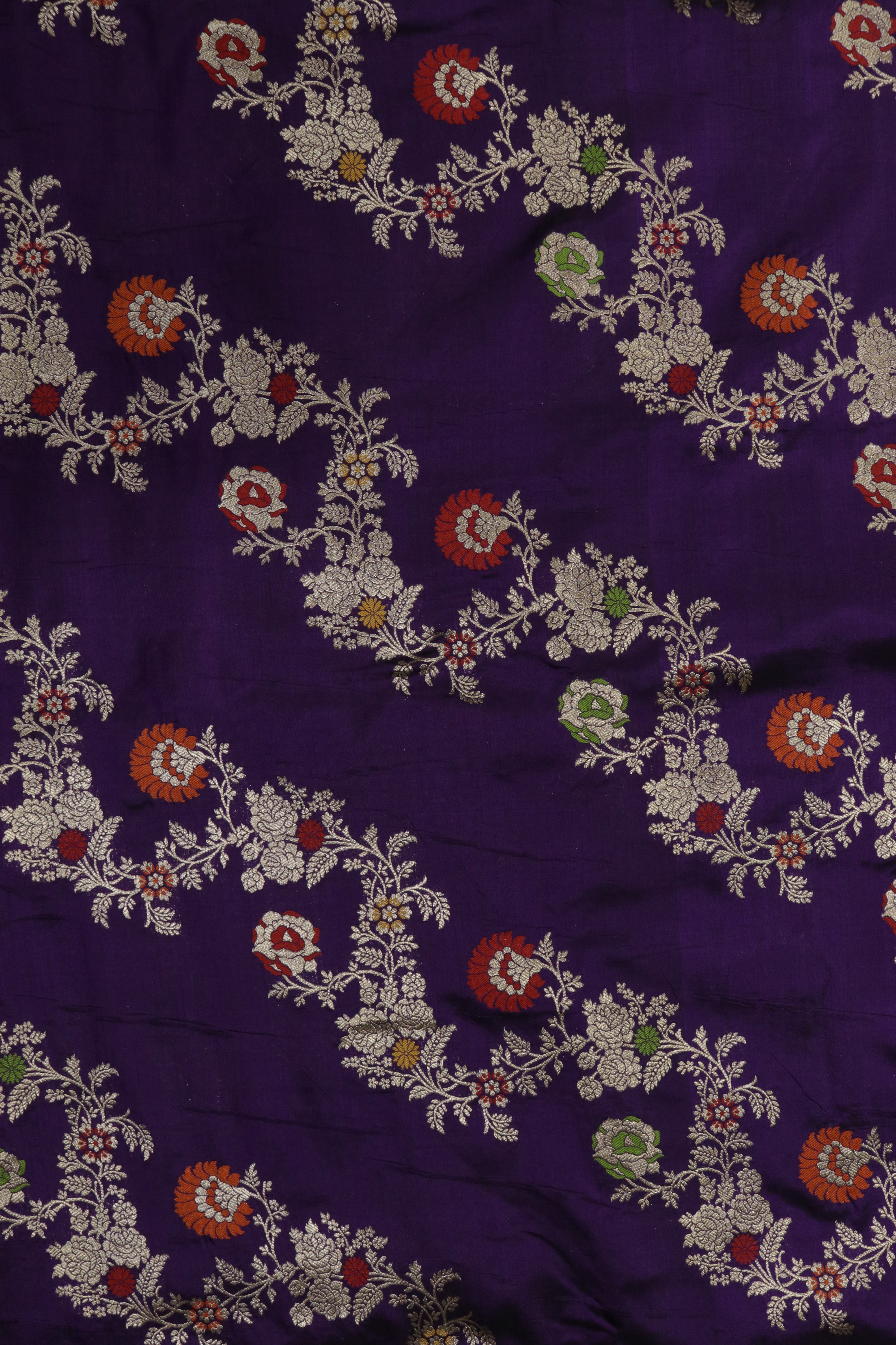 Royal Purple Banarasi Silk Saree with Zari & Meenakari Jaal Work and Zari Border