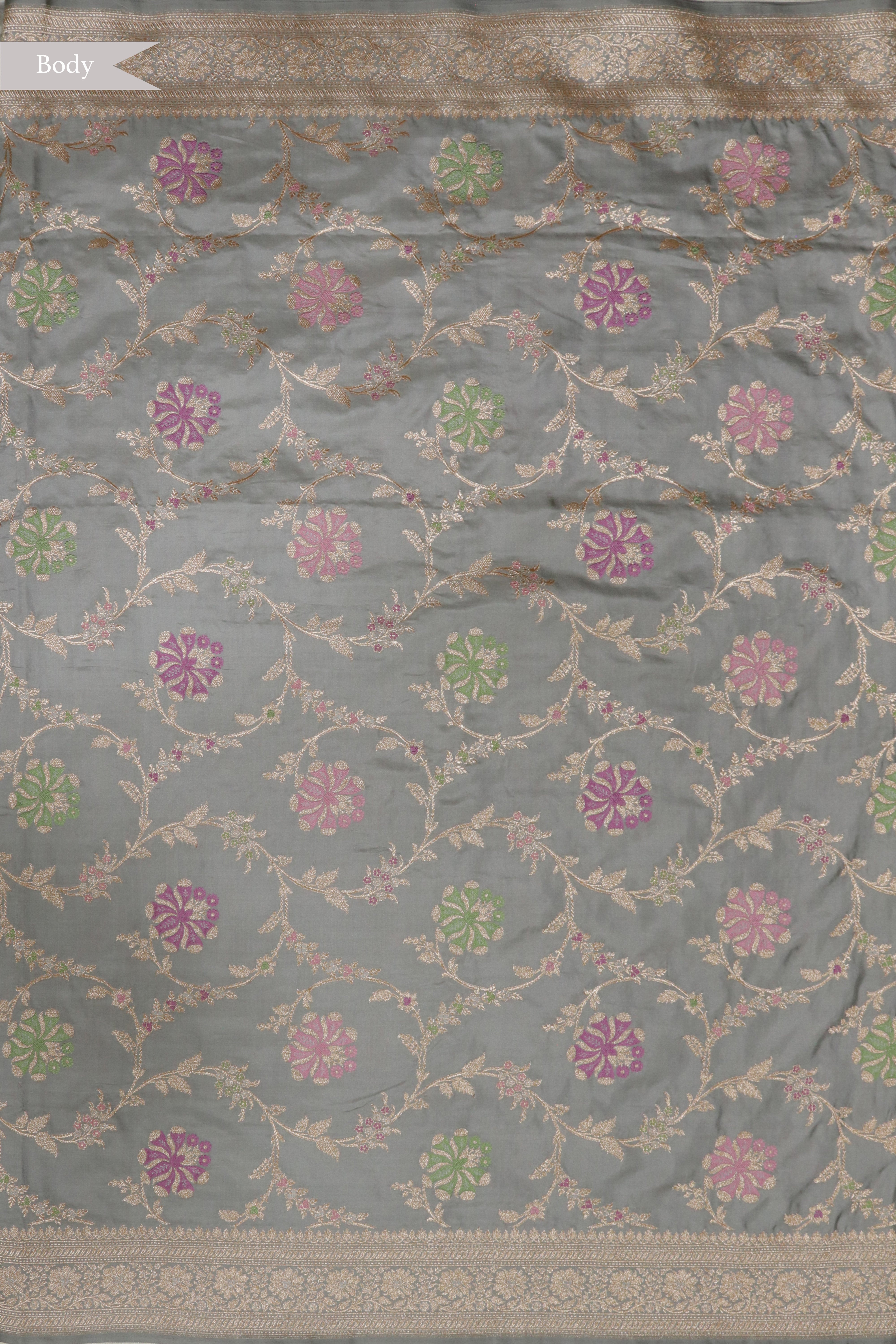 Grey Banarasi Silk Saree with Meena Jaal