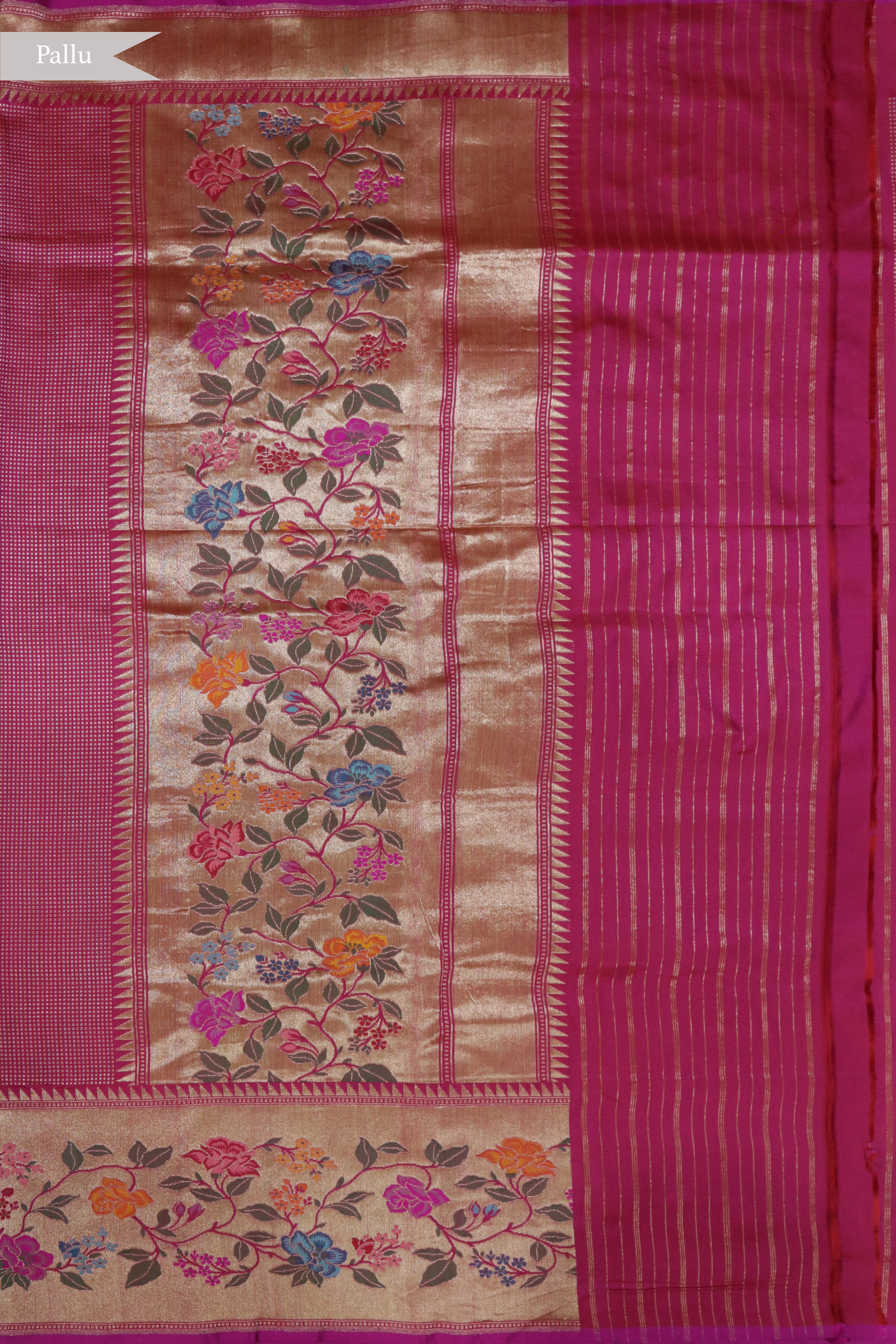 Pink Banarasi Silk Saree with Self Zari Motifs and Meenakari Floral Border