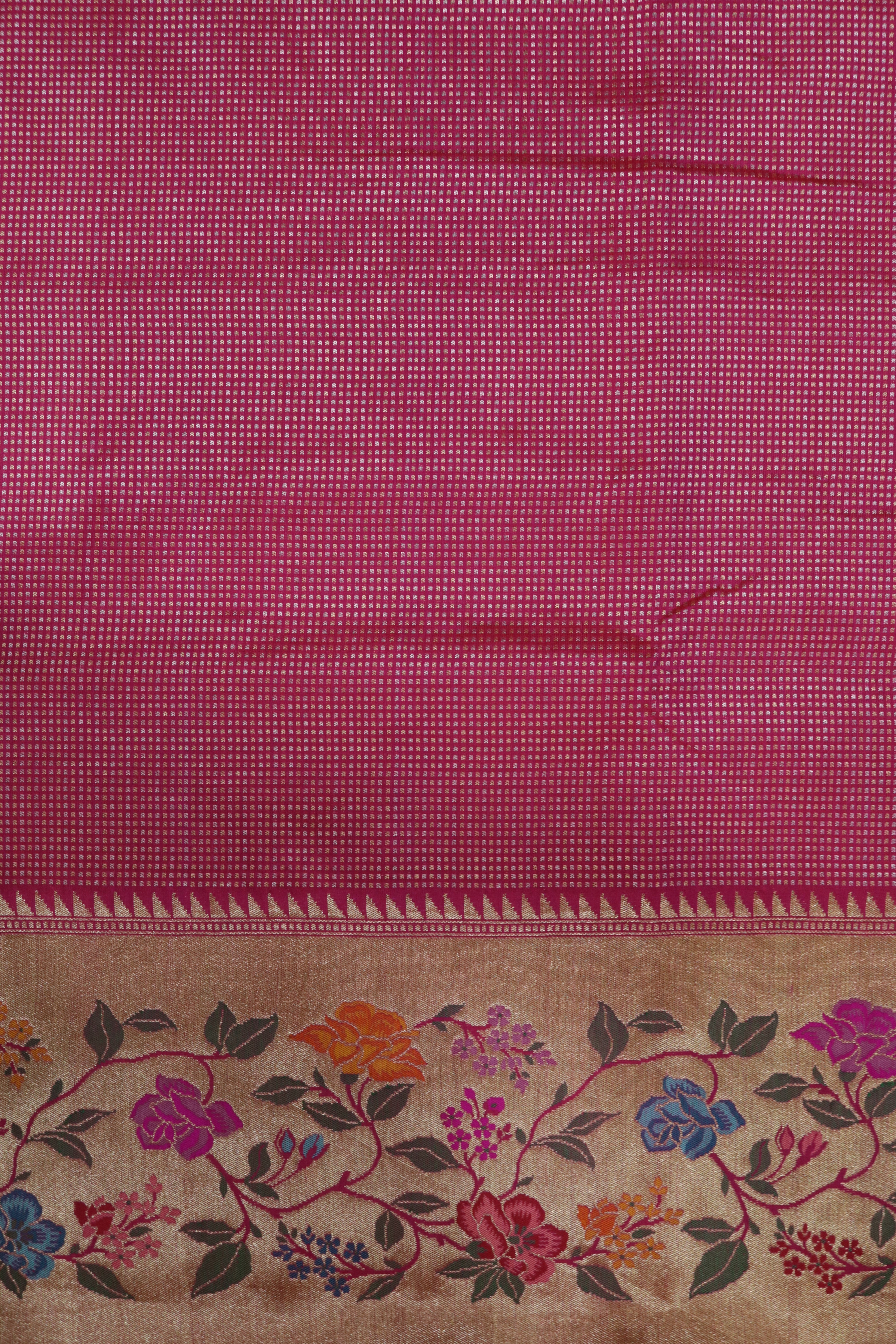 Pink Banarasi Silk Saree with Self Zari Motifs and Meenakari Floral Border