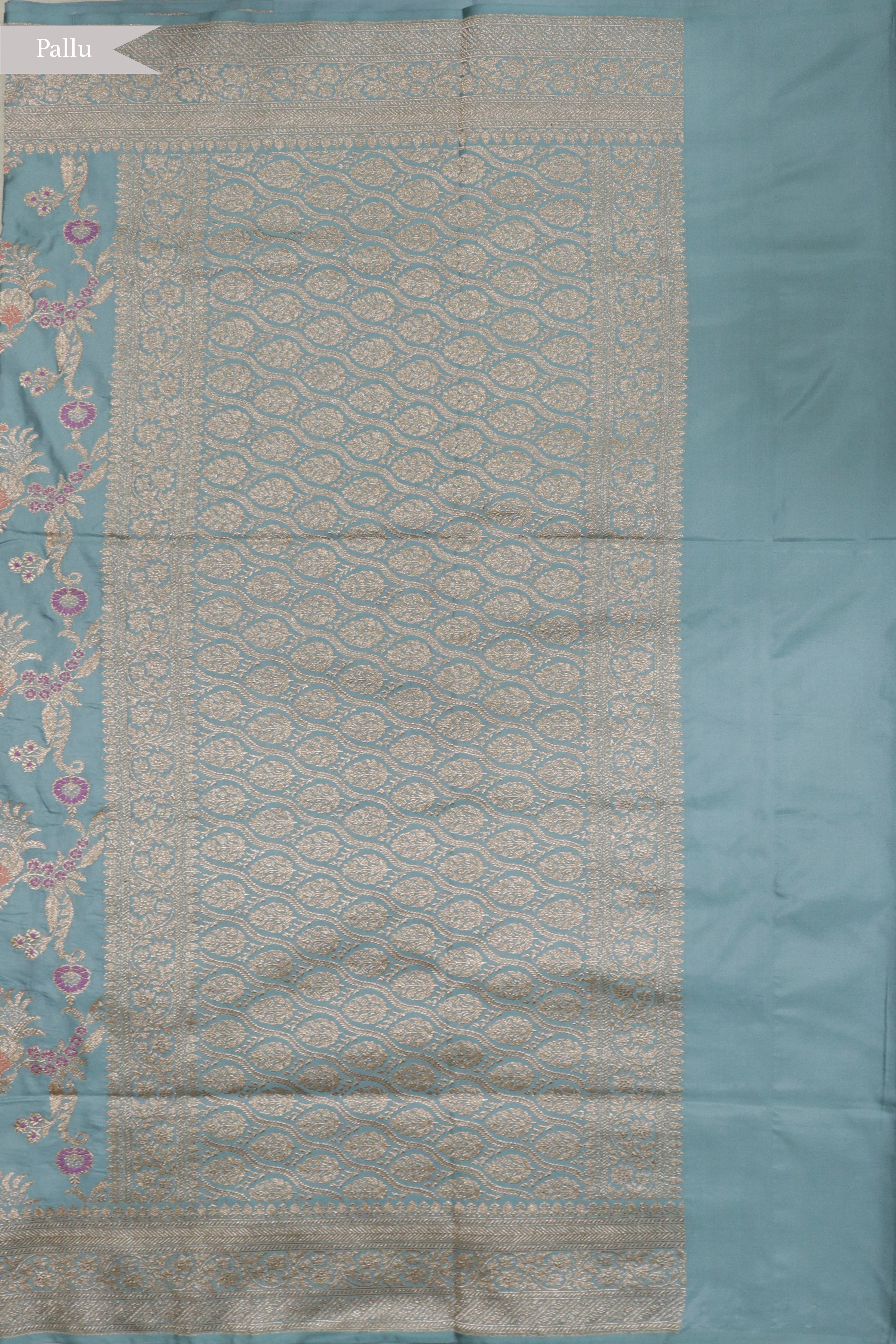 Ice Blue Banarasi Silk Saree with Meenakari Zari Jaal and Rich Zari Border