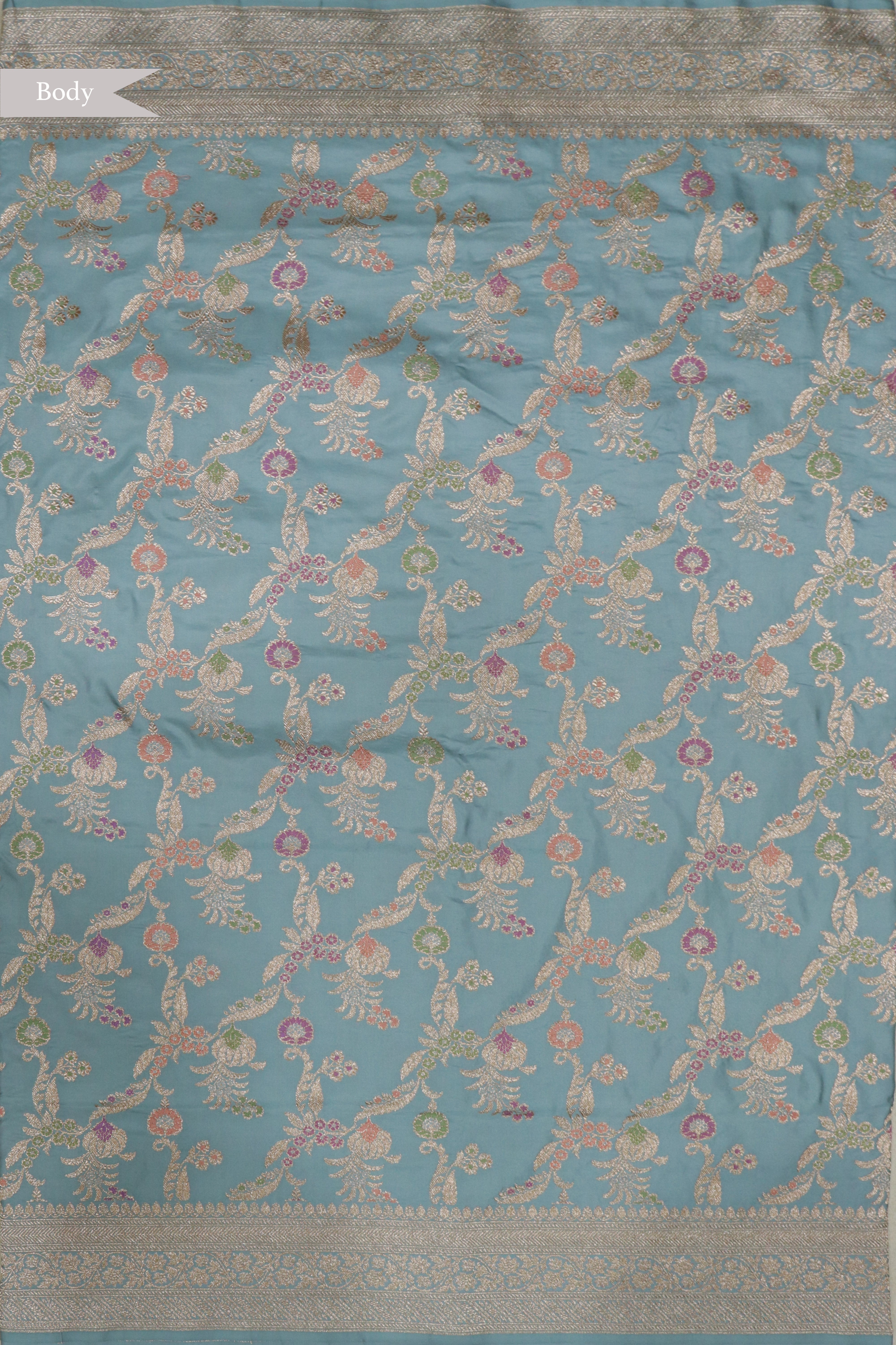 Ice Blue Banarasi Silk Saree with Meenakari Zari Jaal and Rich Zari Border