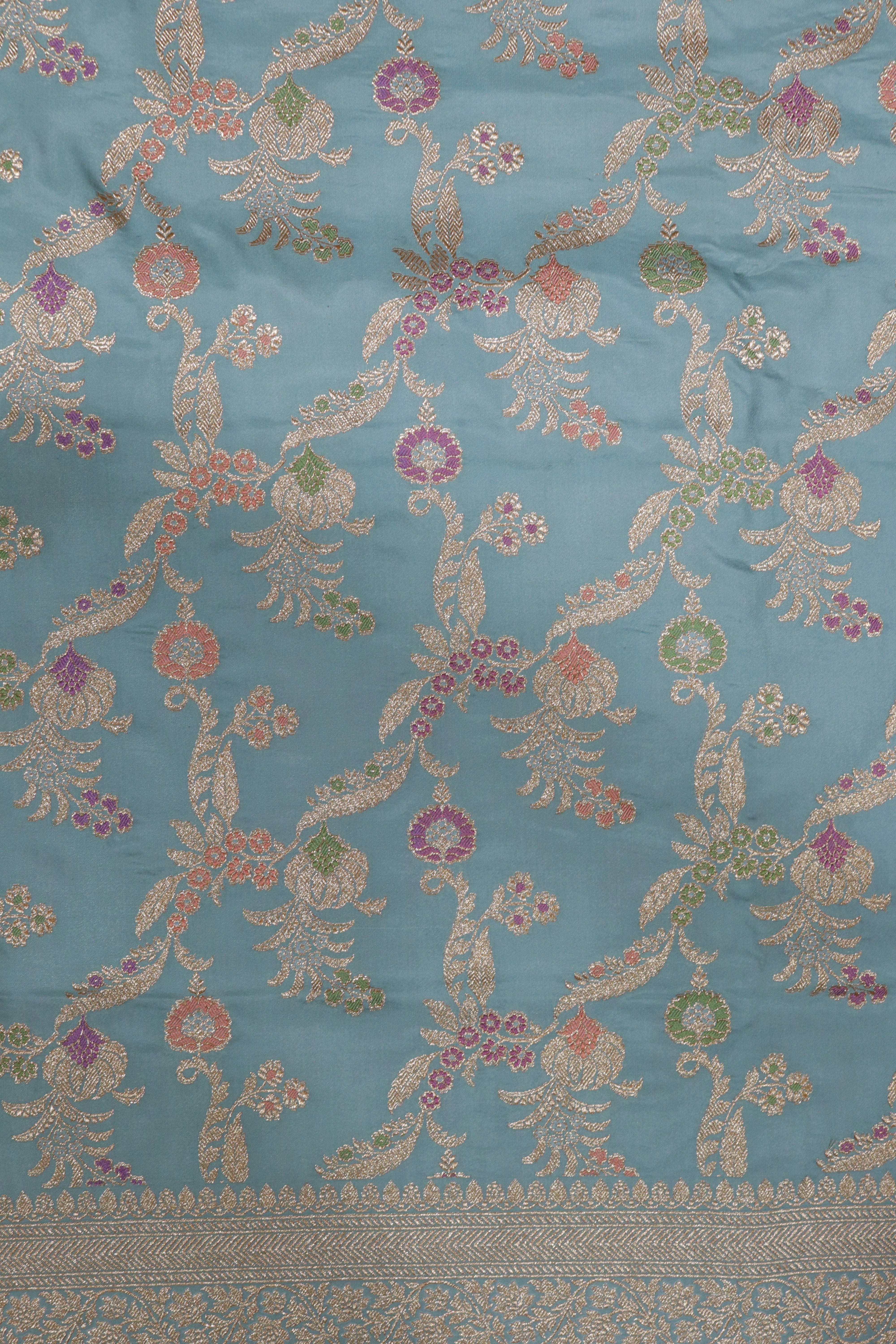 Ice Blue Banarasi Silk Saree with Meenakari Zari Jaal and Rich Zari Border