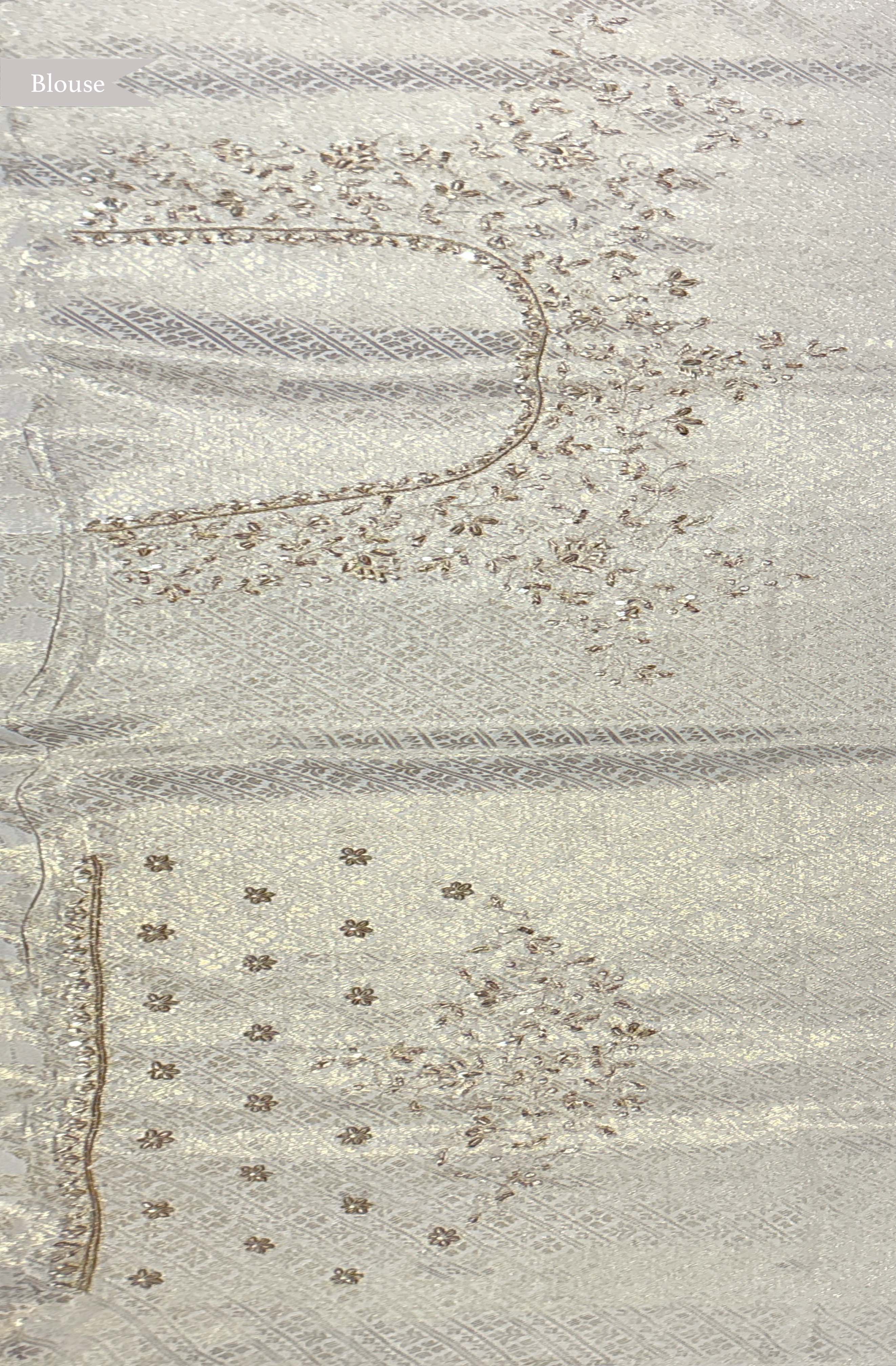 Ivory Banarasi Silk Saree with Antique Zari Work