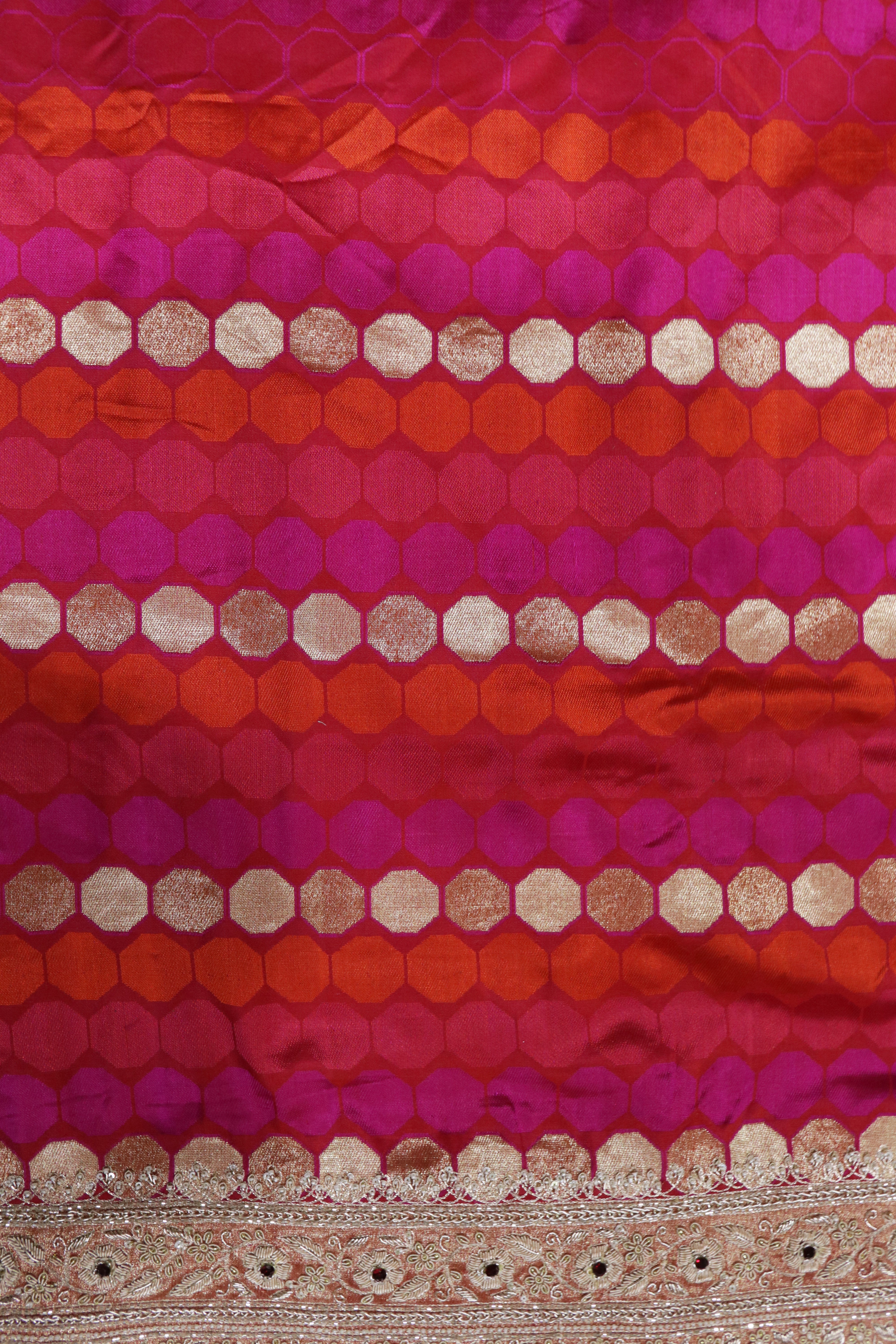 Pink Orange Banarasi Silk Saree