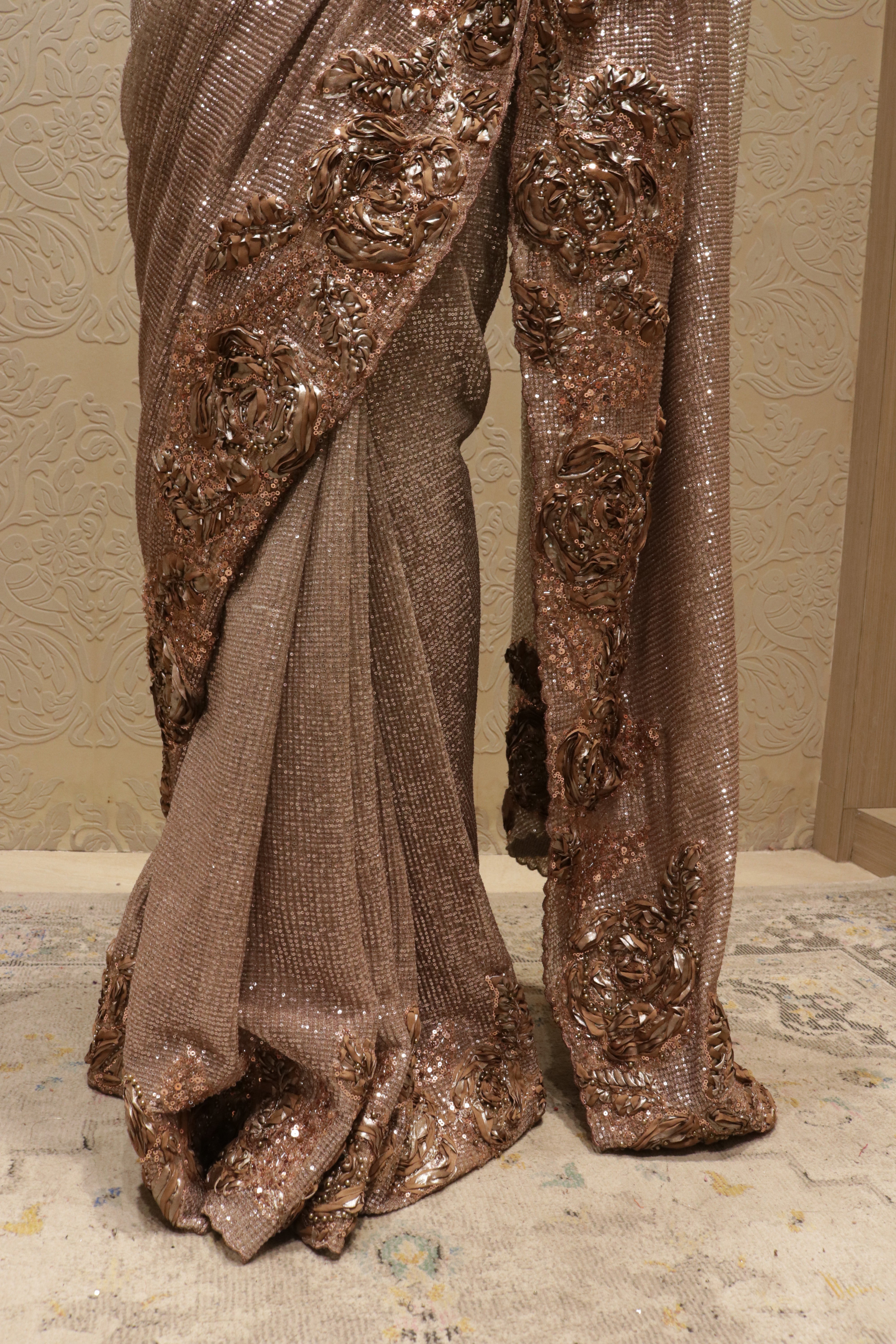 Rose Gold Shaded Net Saree