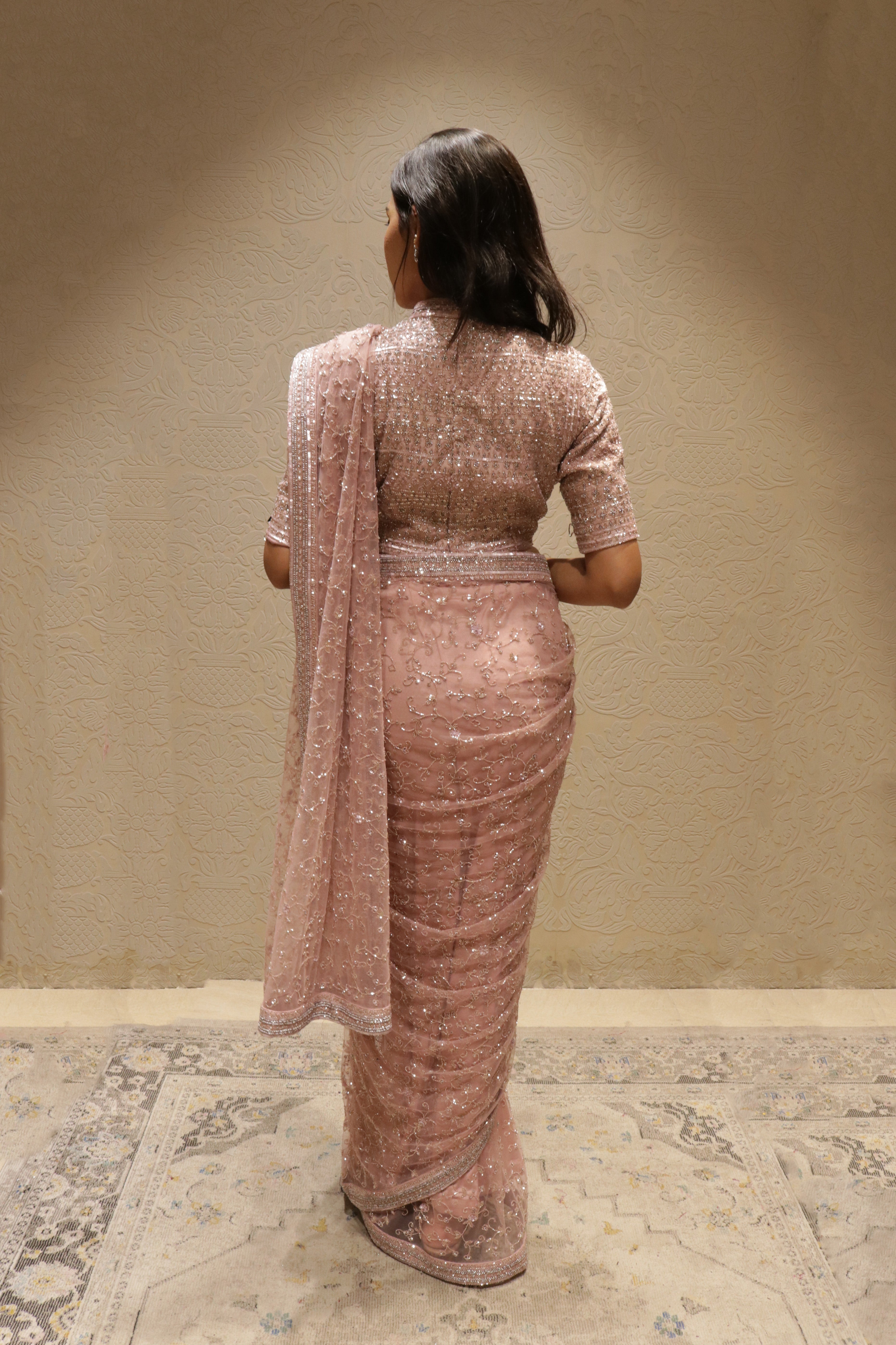Lavender Net Saree