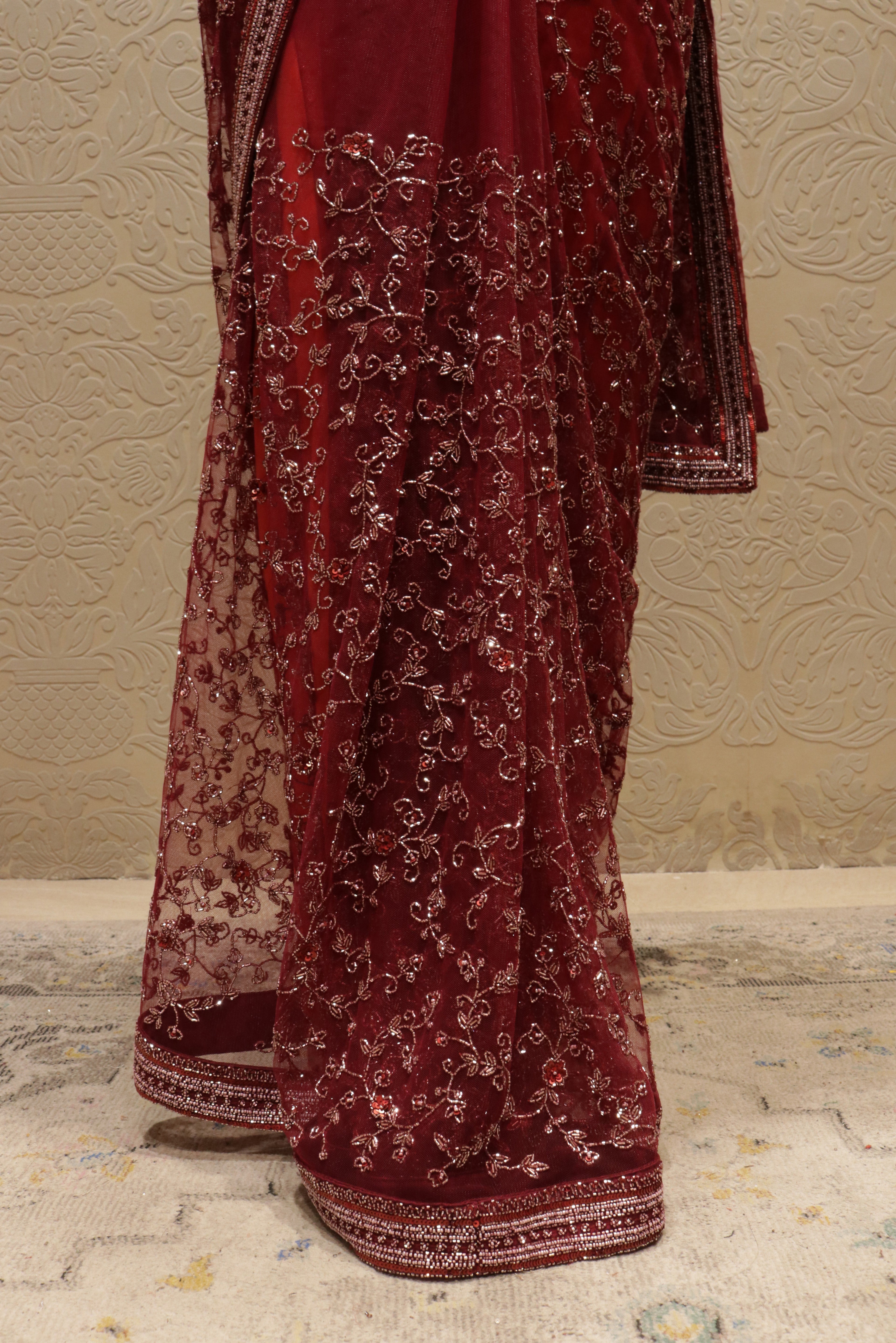 Maroon Net Saree