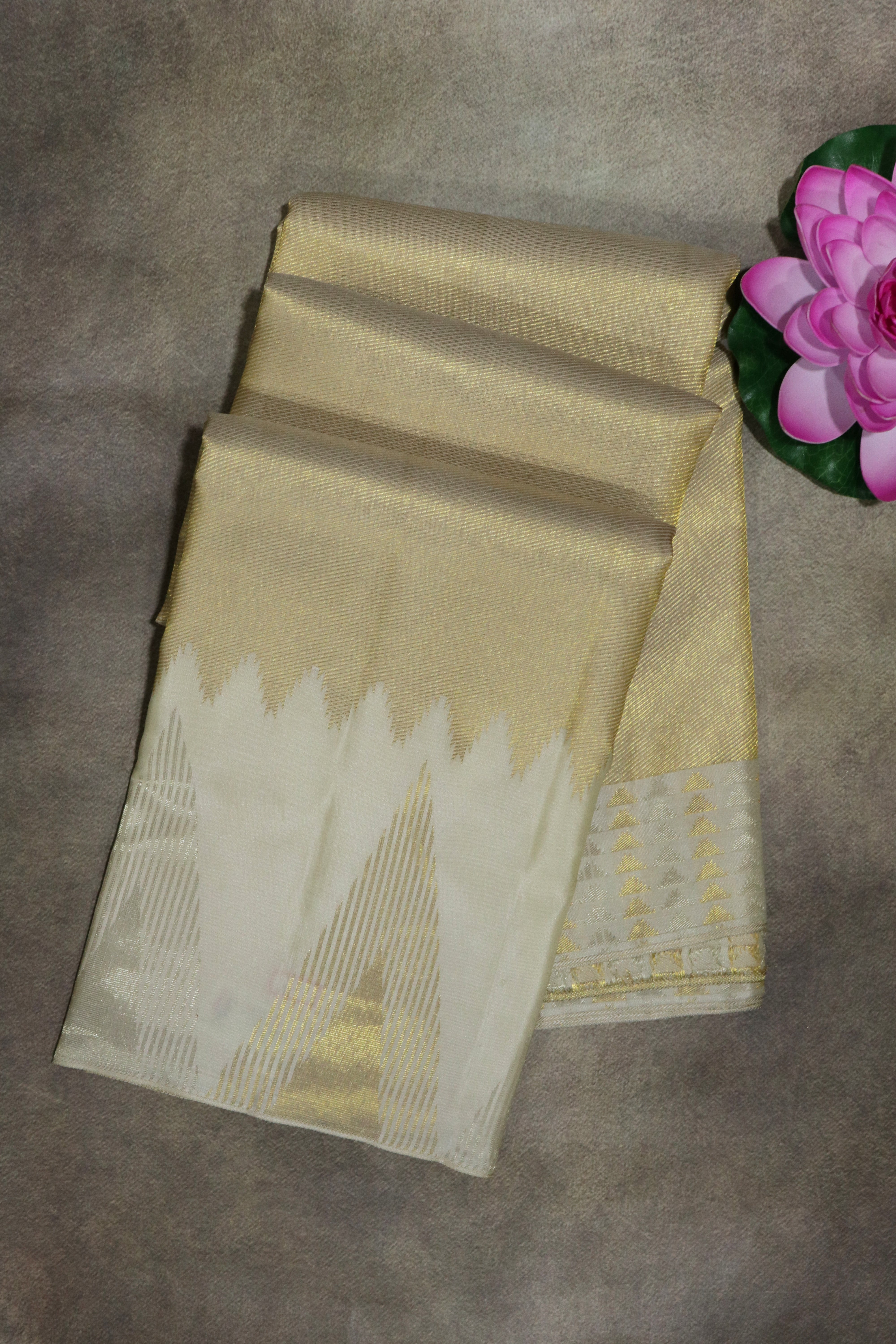 Cream Kanchivaram Silk Saree