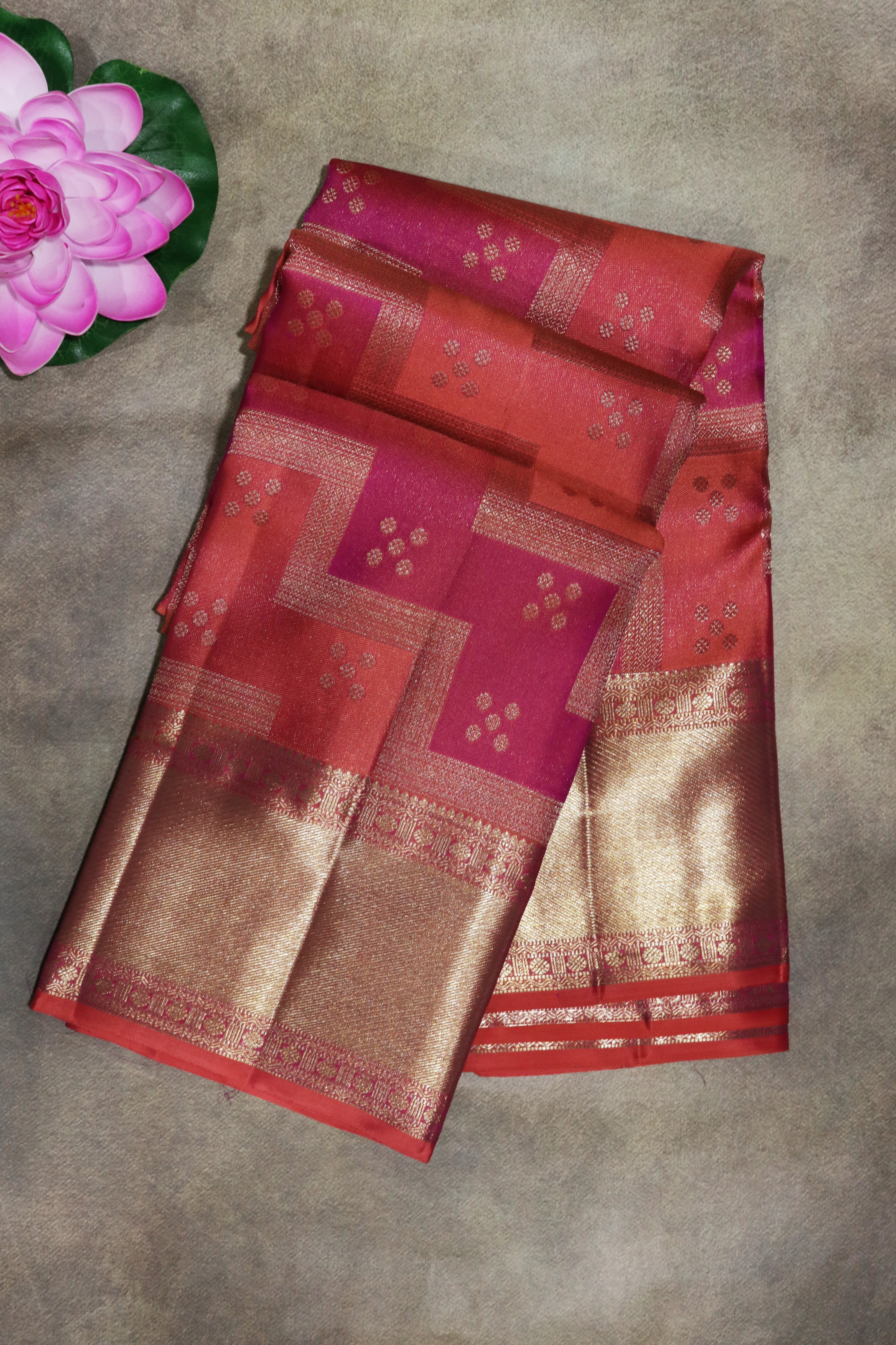 Coral Kanchivaram Silk Saree