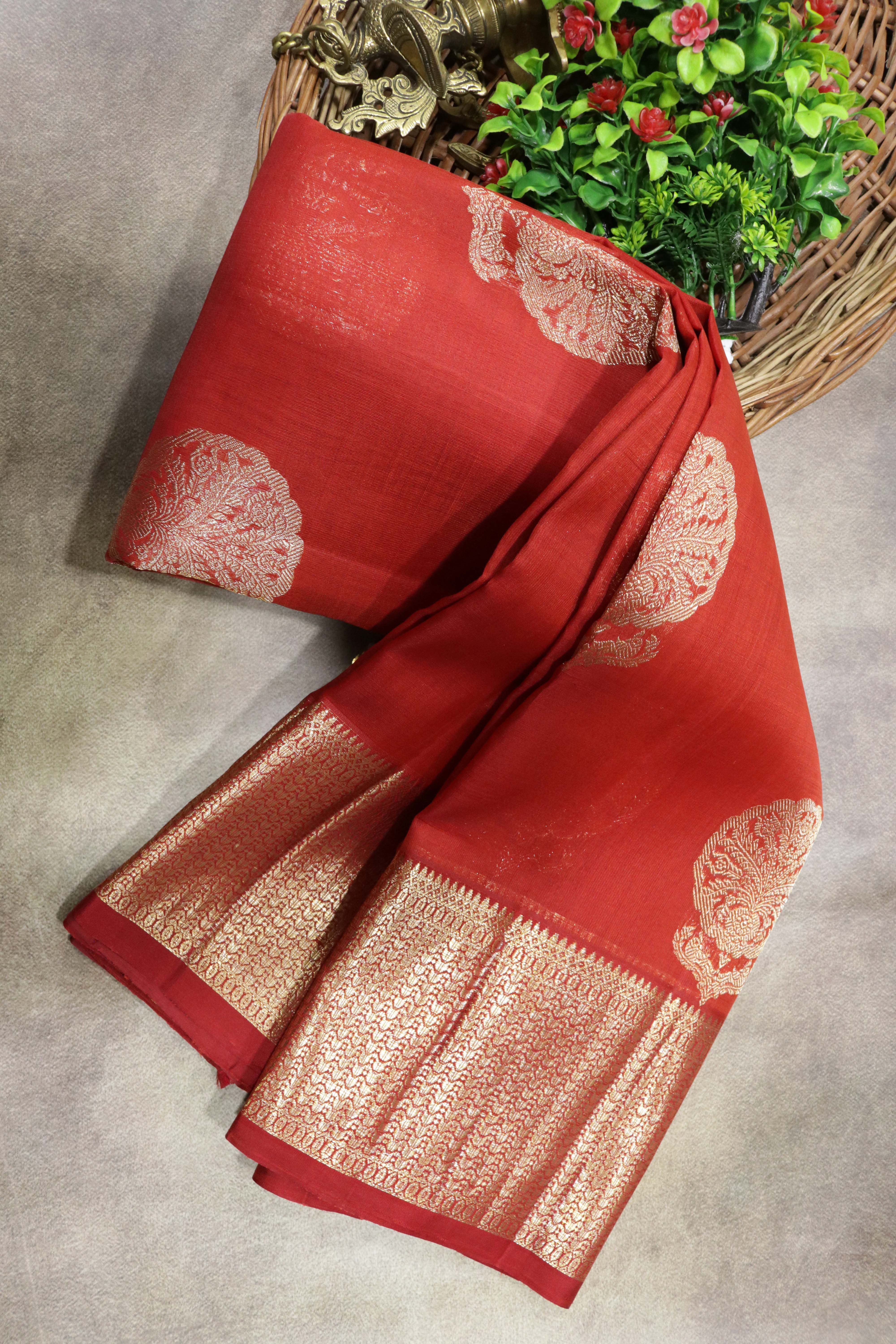 Rust Kanchivaram Silk Saree