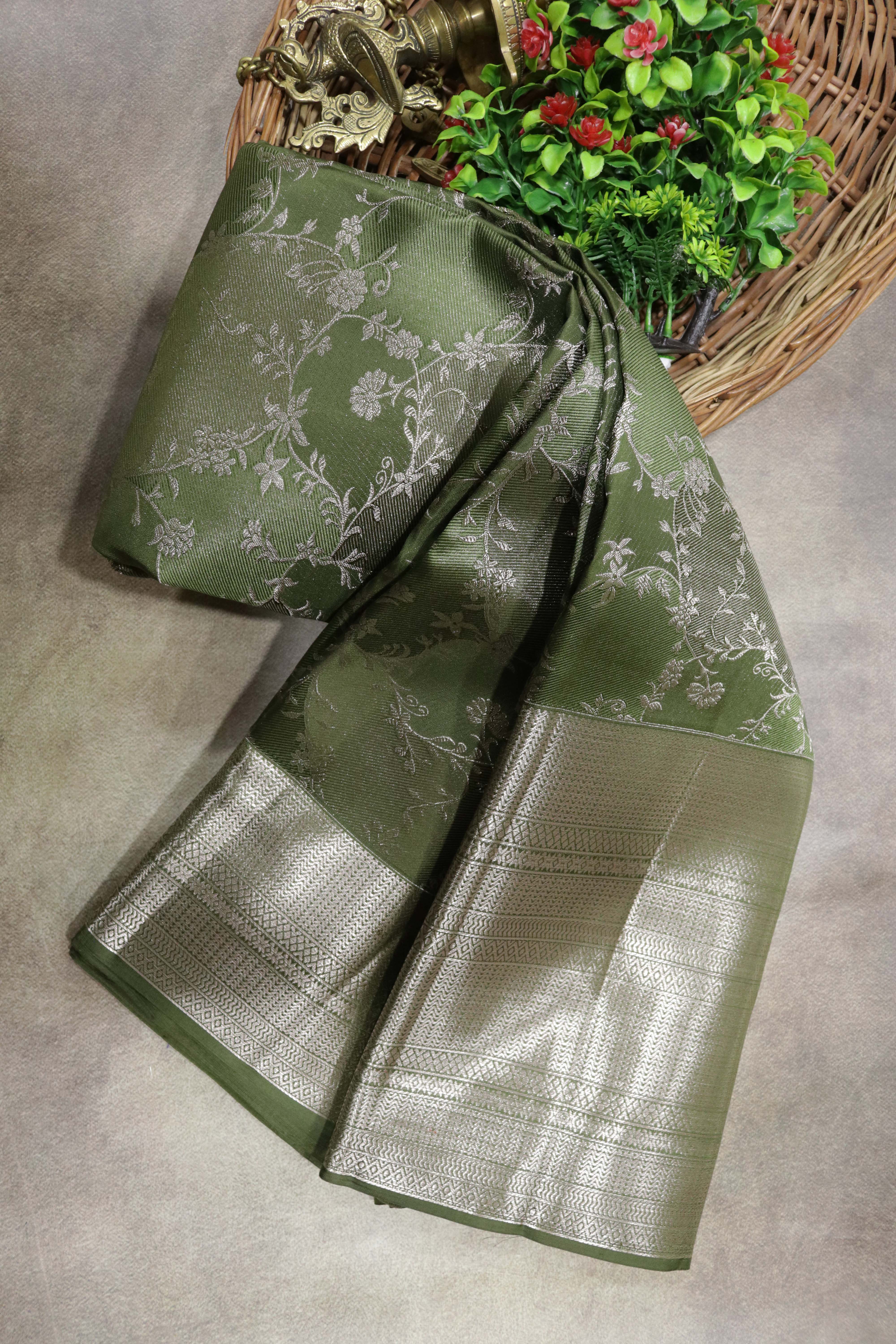 Olive Green Kanchivaram Silk Saree