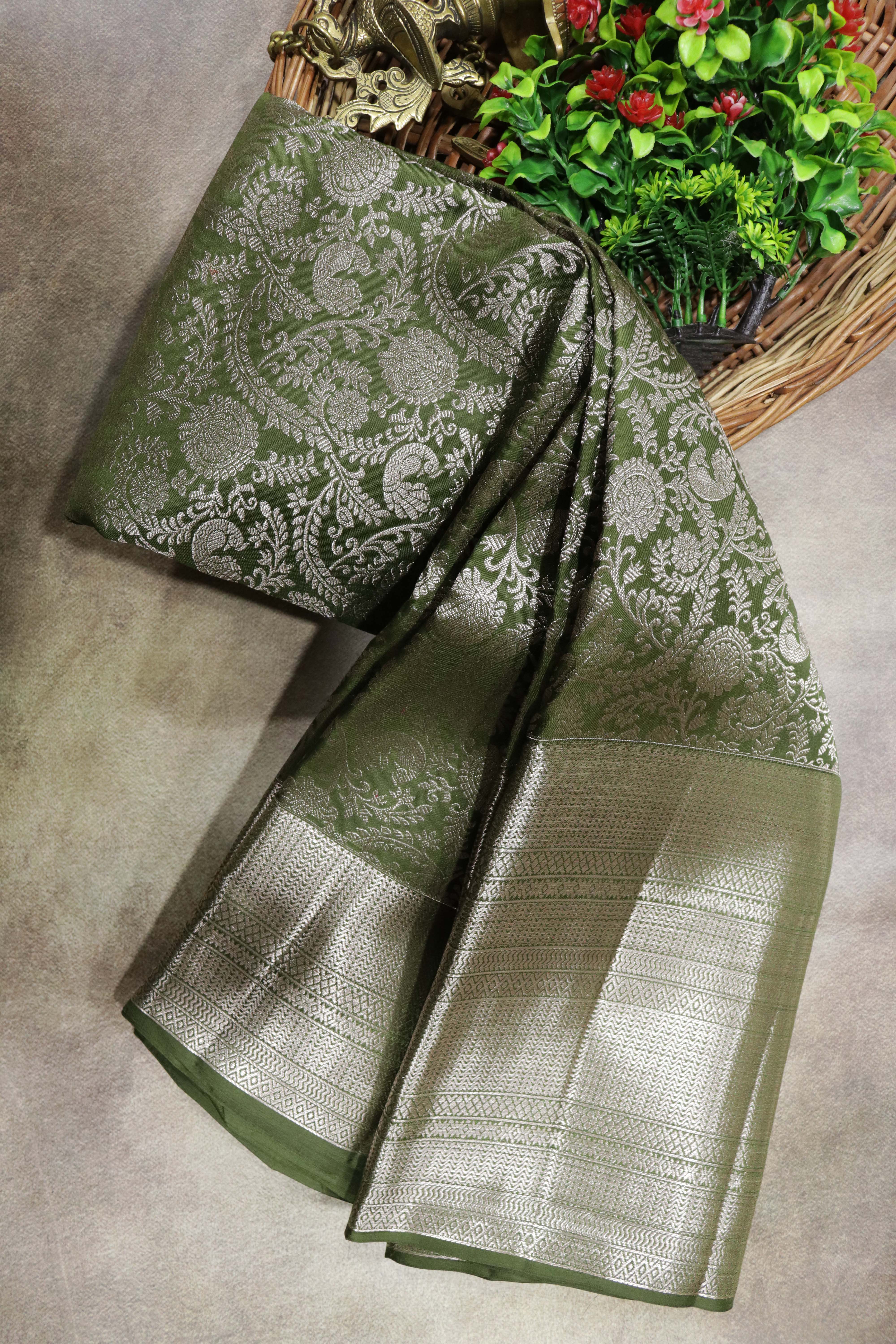 Olive Green Kanchivaram Silk Saree
