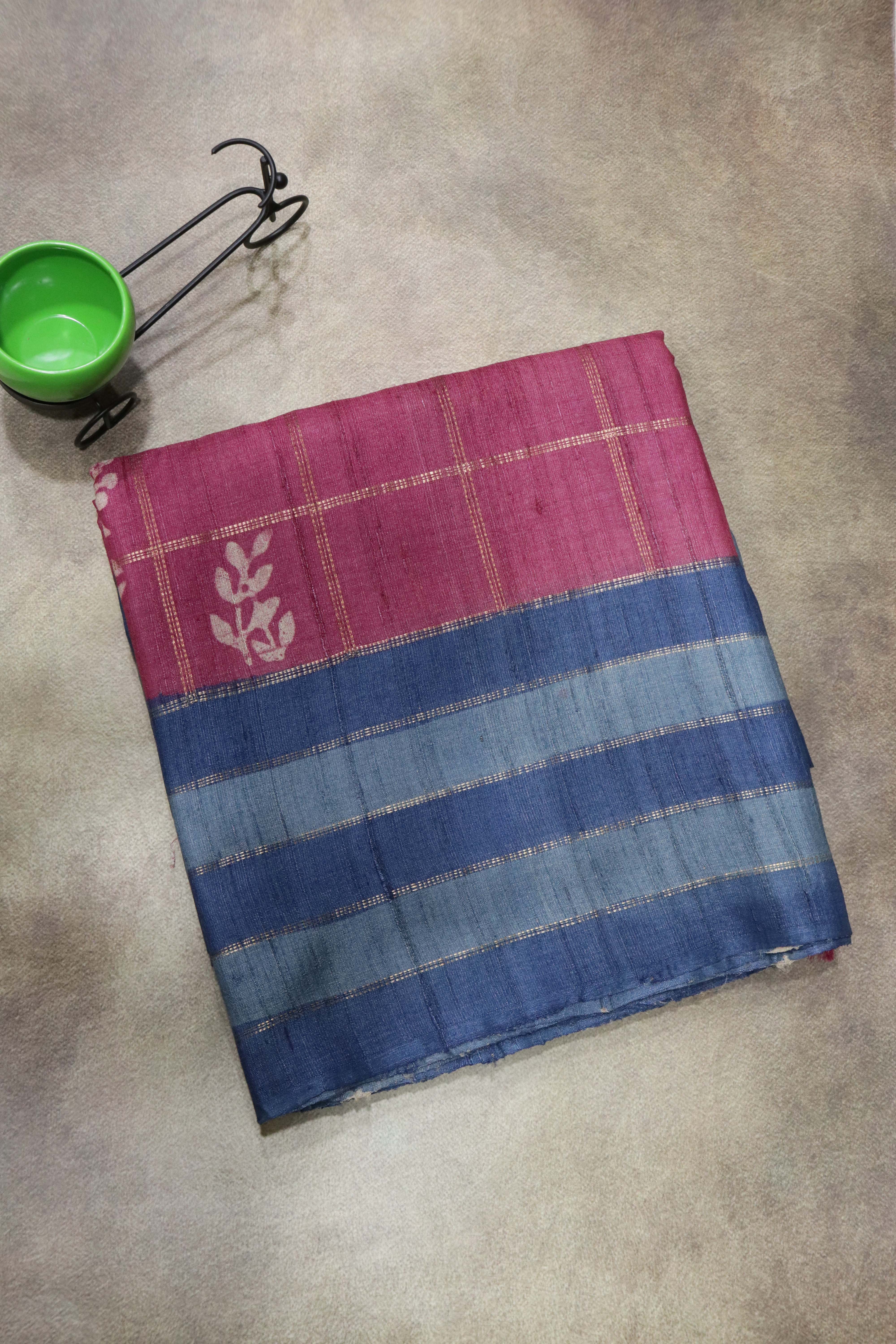 Pink Tussar Silk Saree