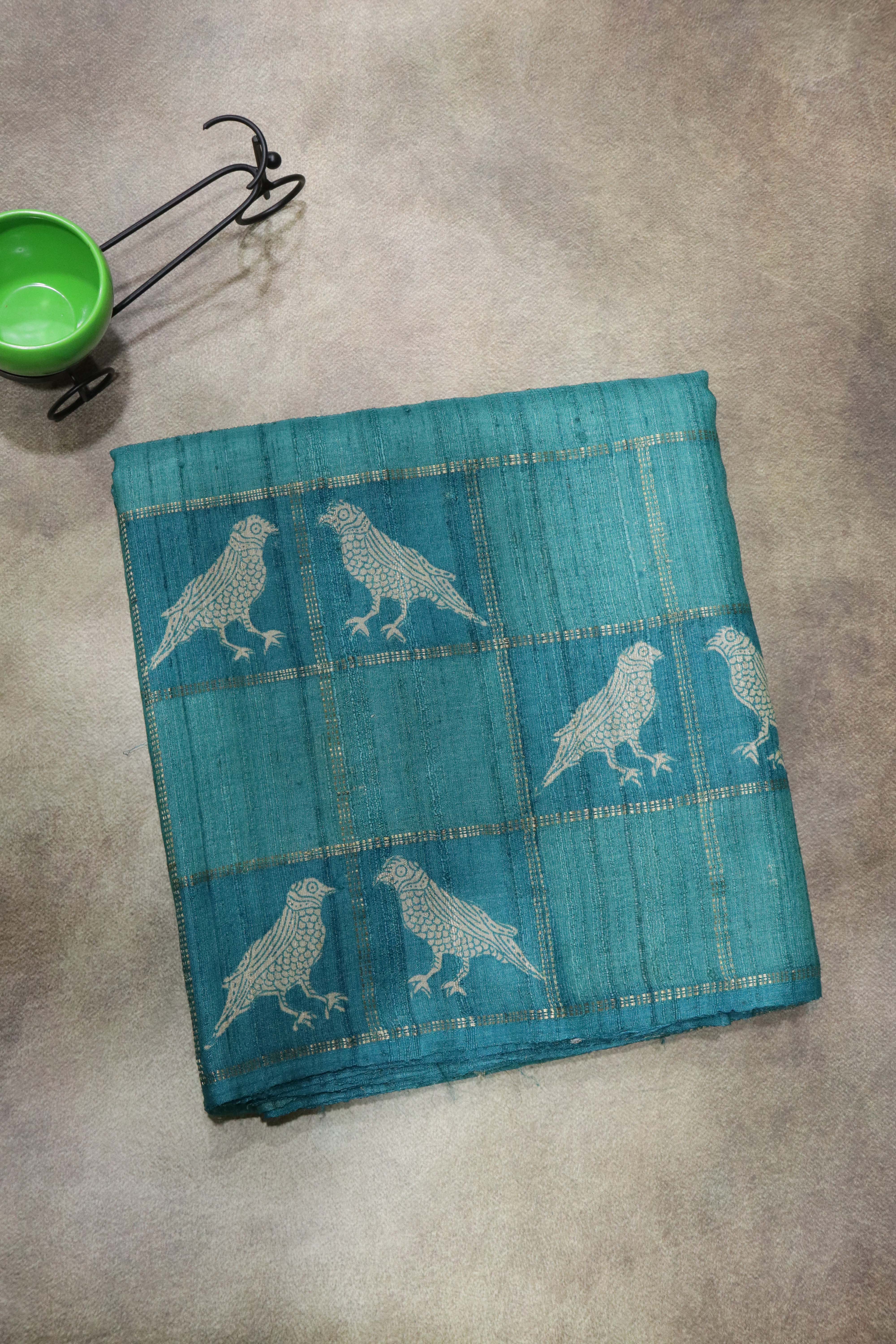 Blue Tussar Silk Saree