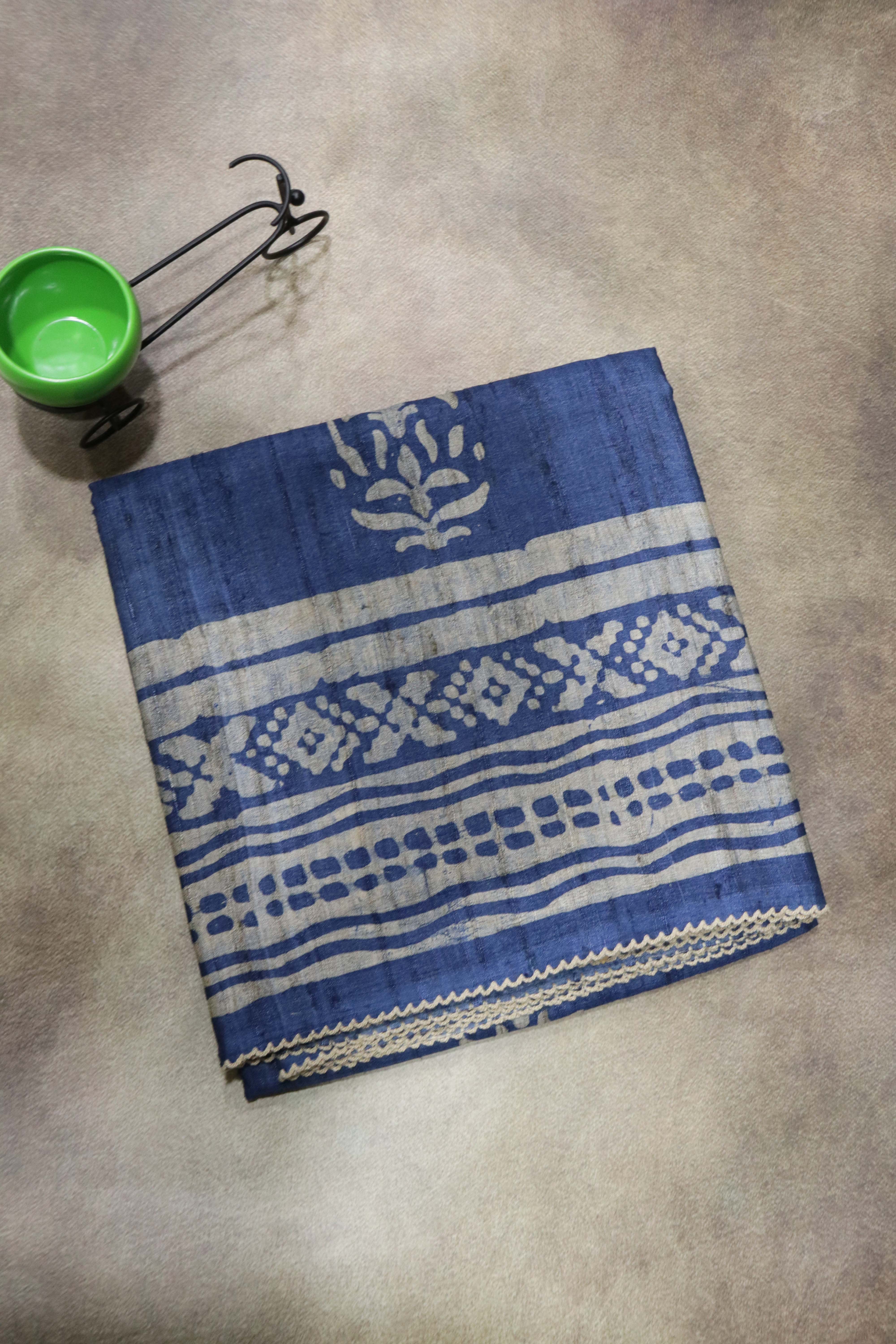 Indigo Blue Tussar Silk Saree