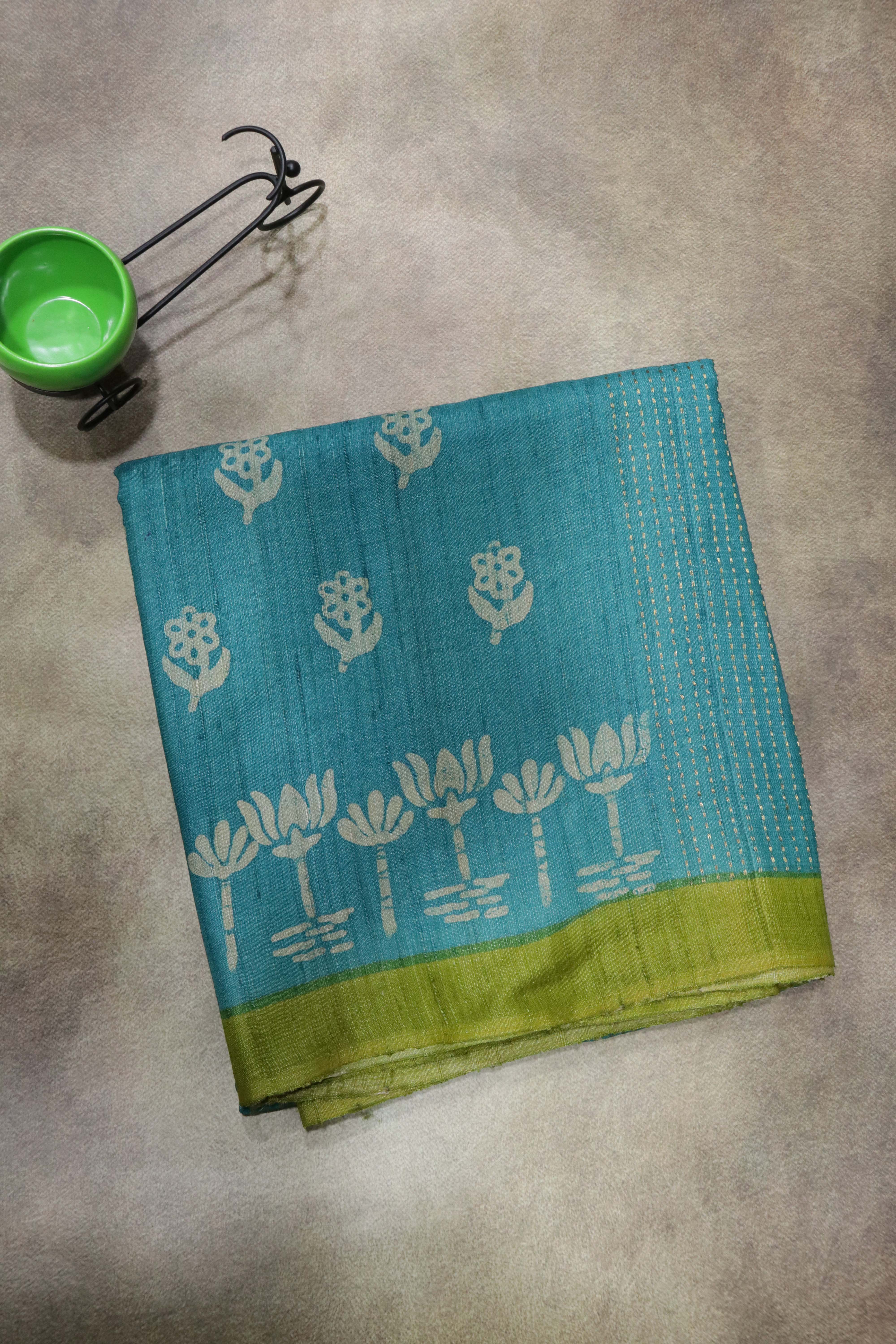 Sky Blue Tussar Silk Saree