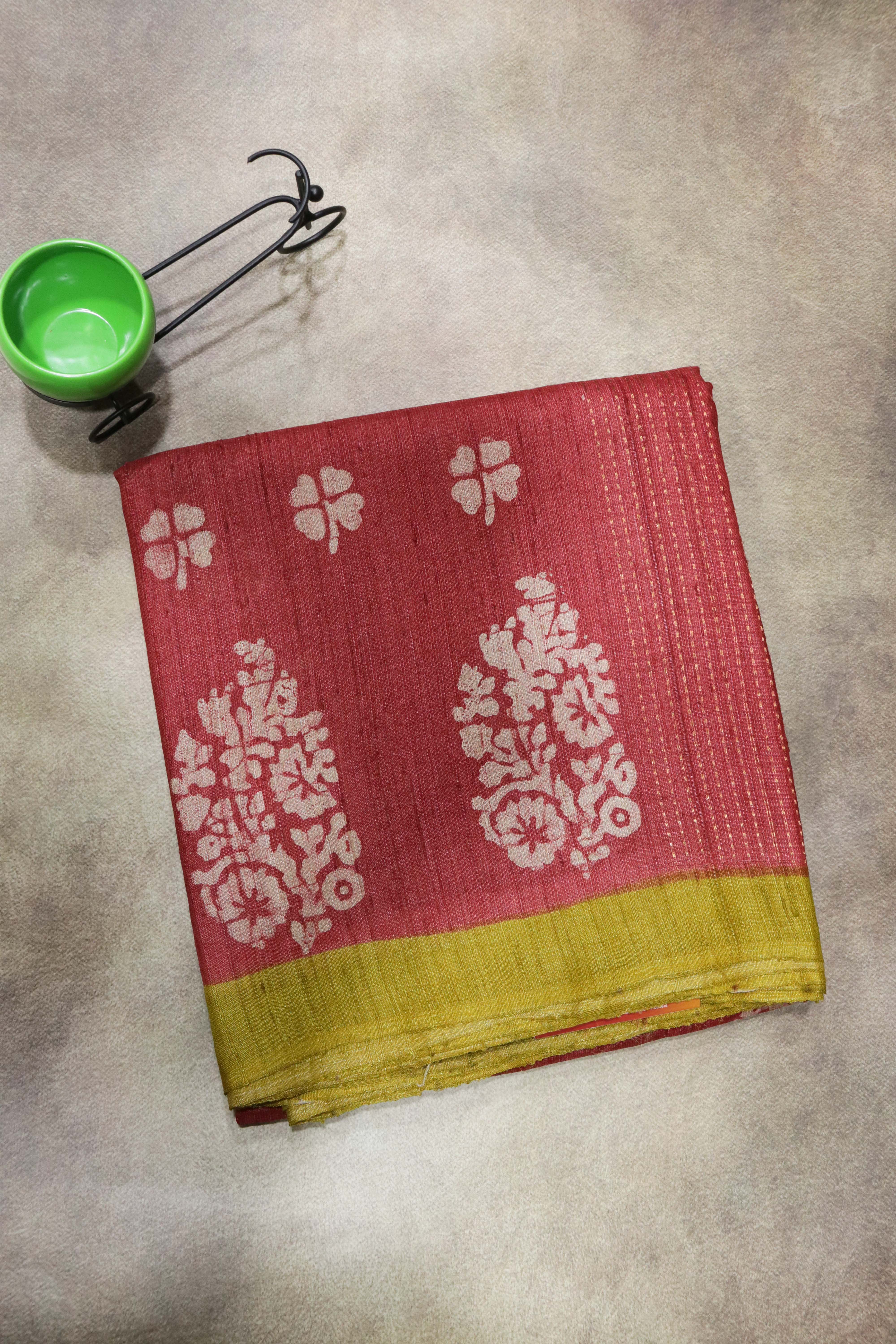 Rust Tussar Silk Saree