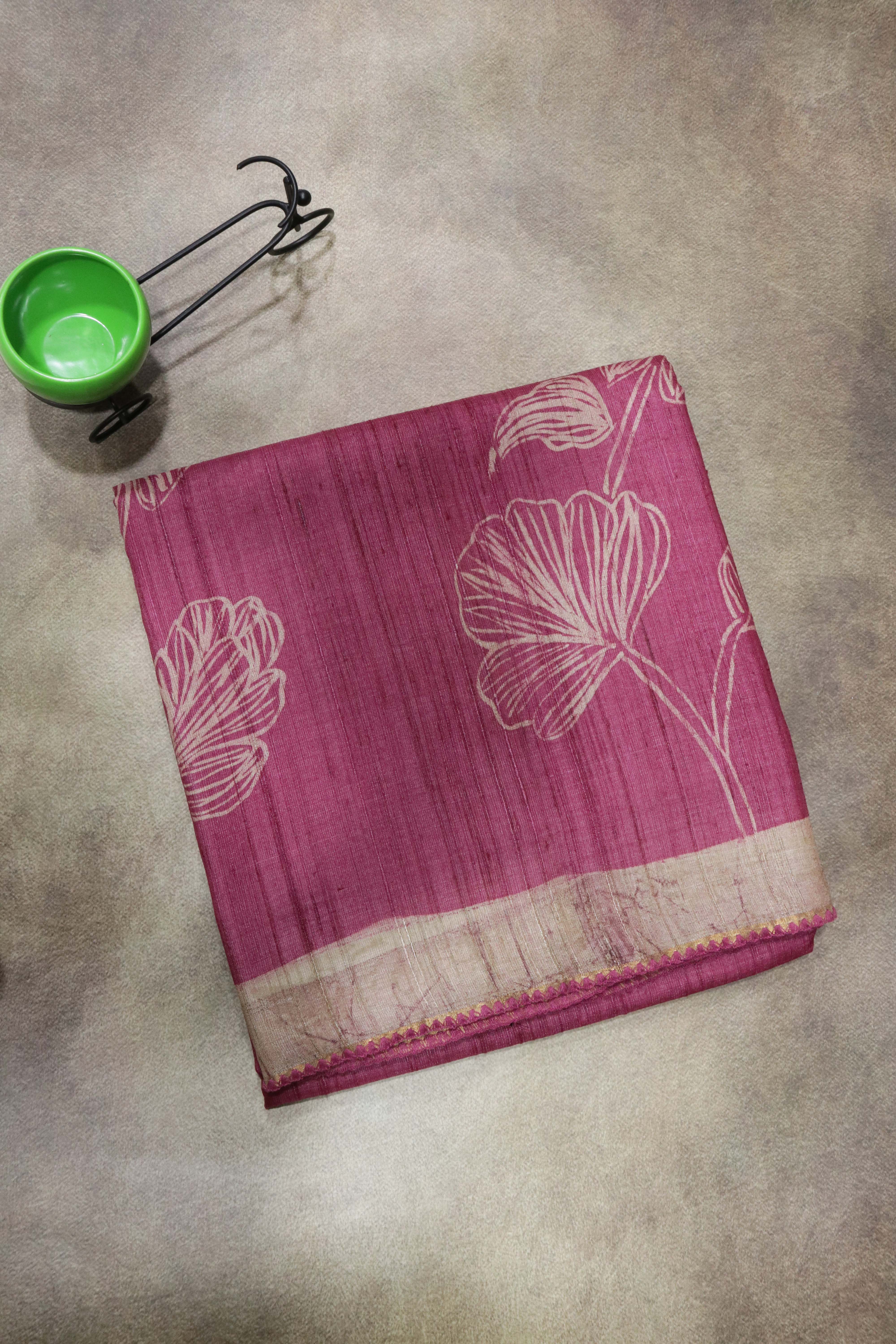 Onion Pink Tussar Silk Saree