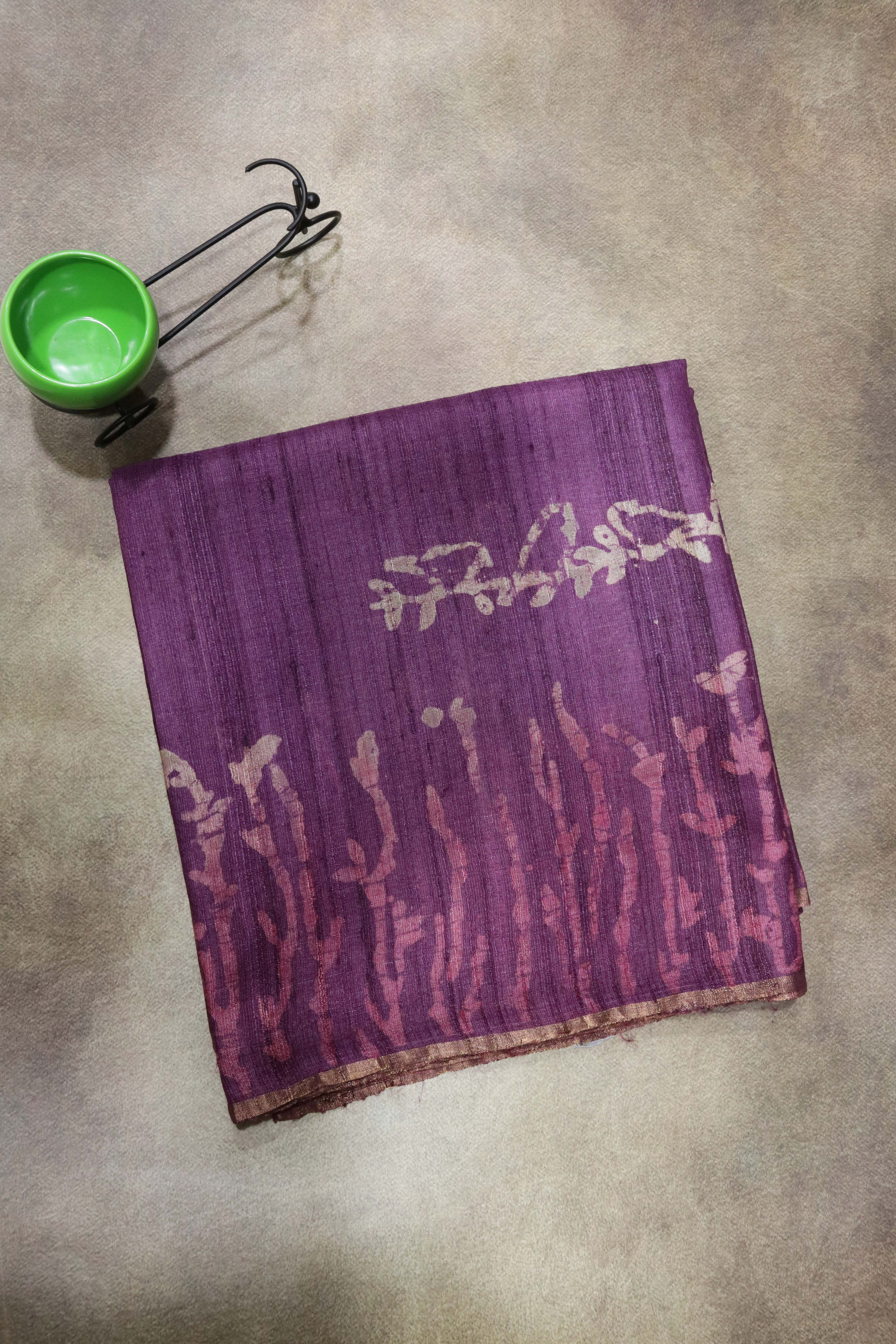Dark Purple Tussar Silk Saree