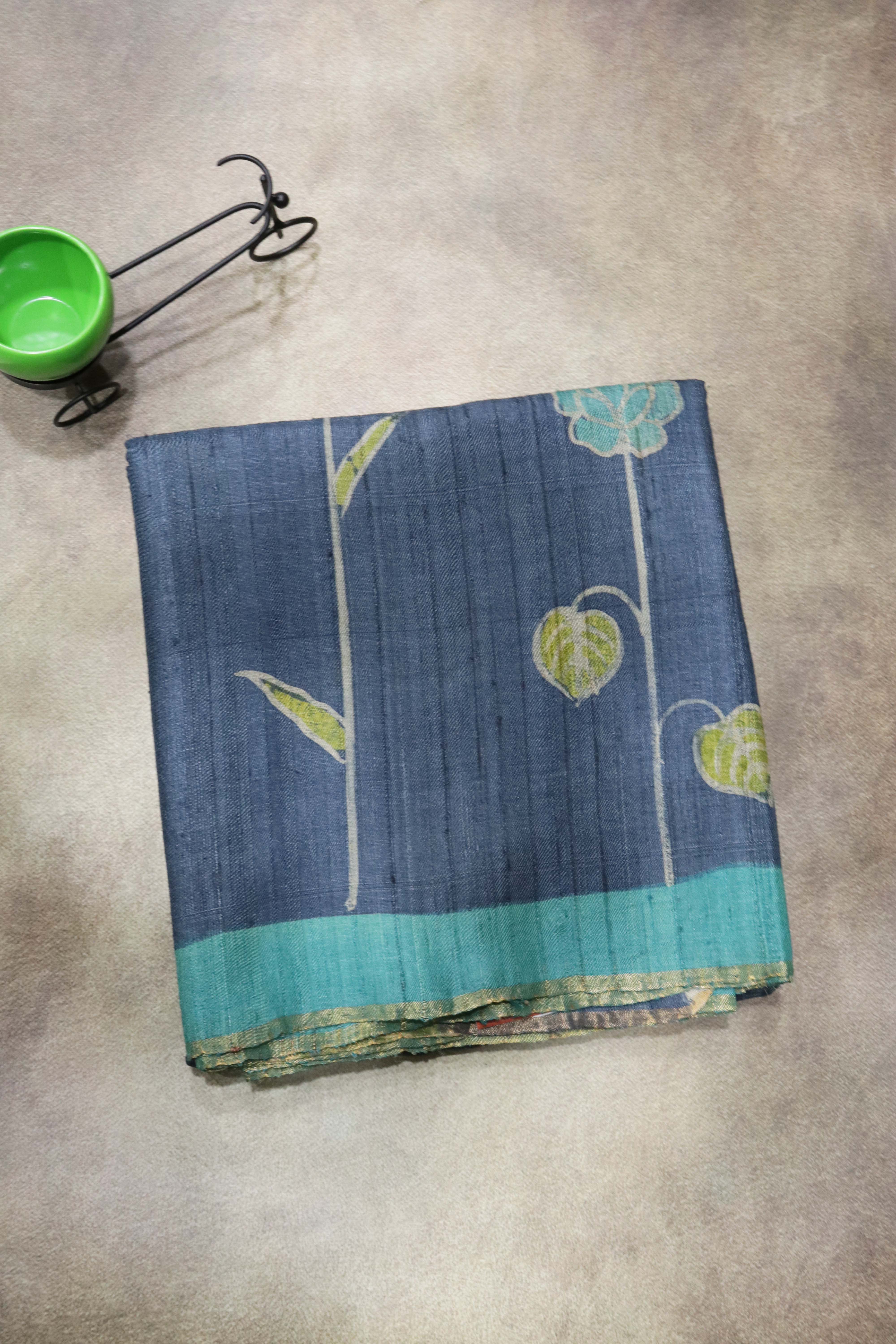 Grey Tussar Silk Saree