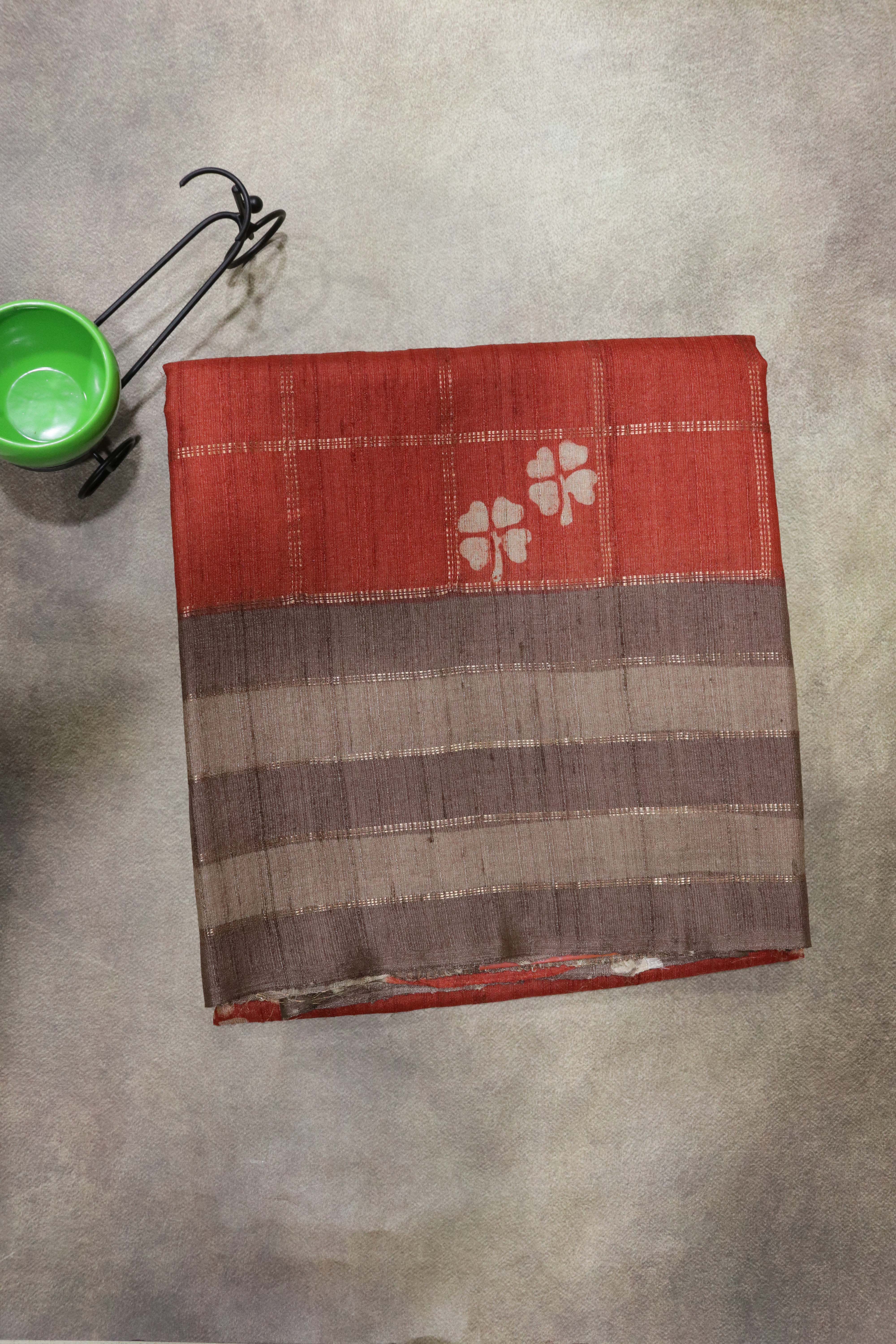 Rust Tussar Silk Saree