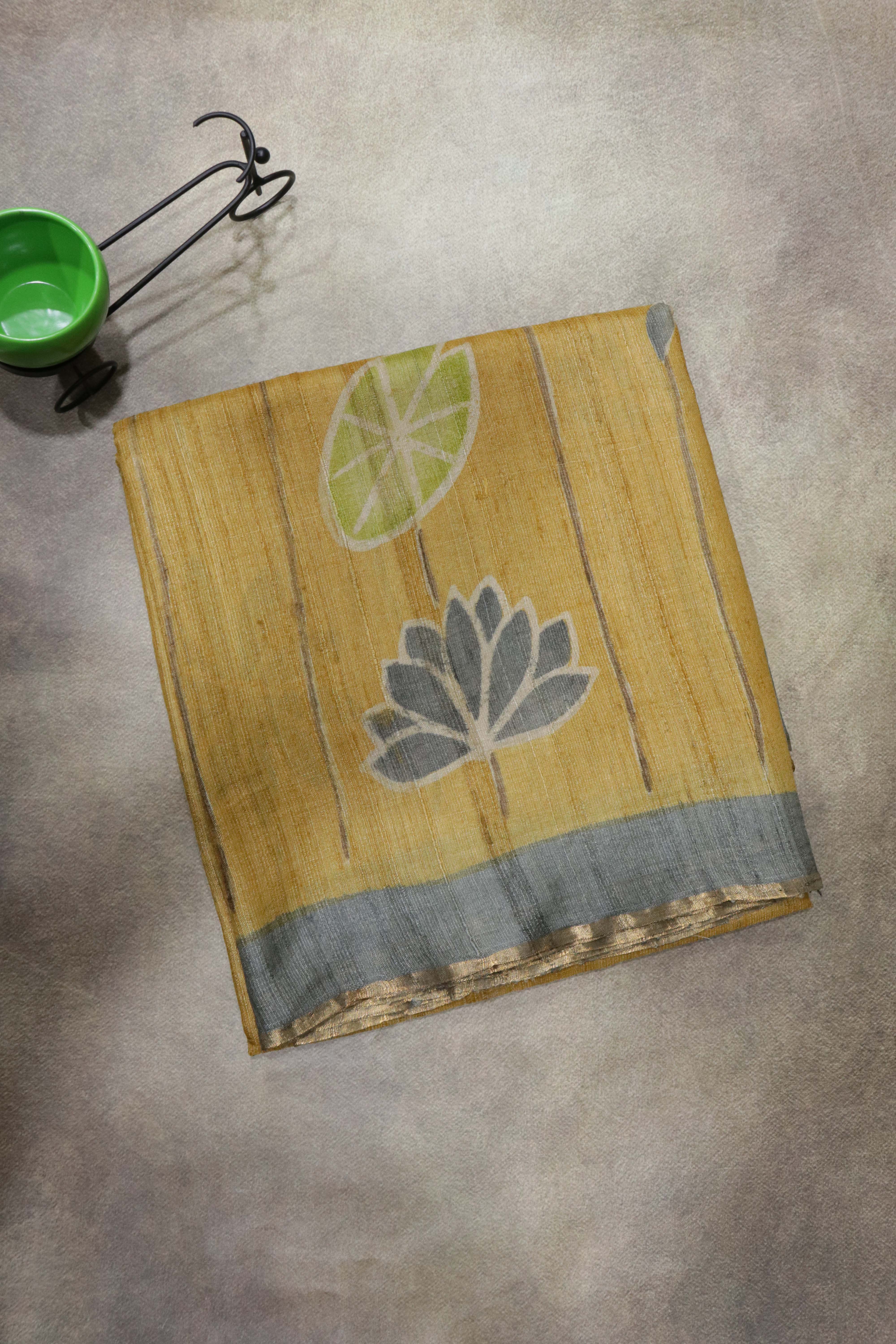 Dark Beige Tussar Silk Saree