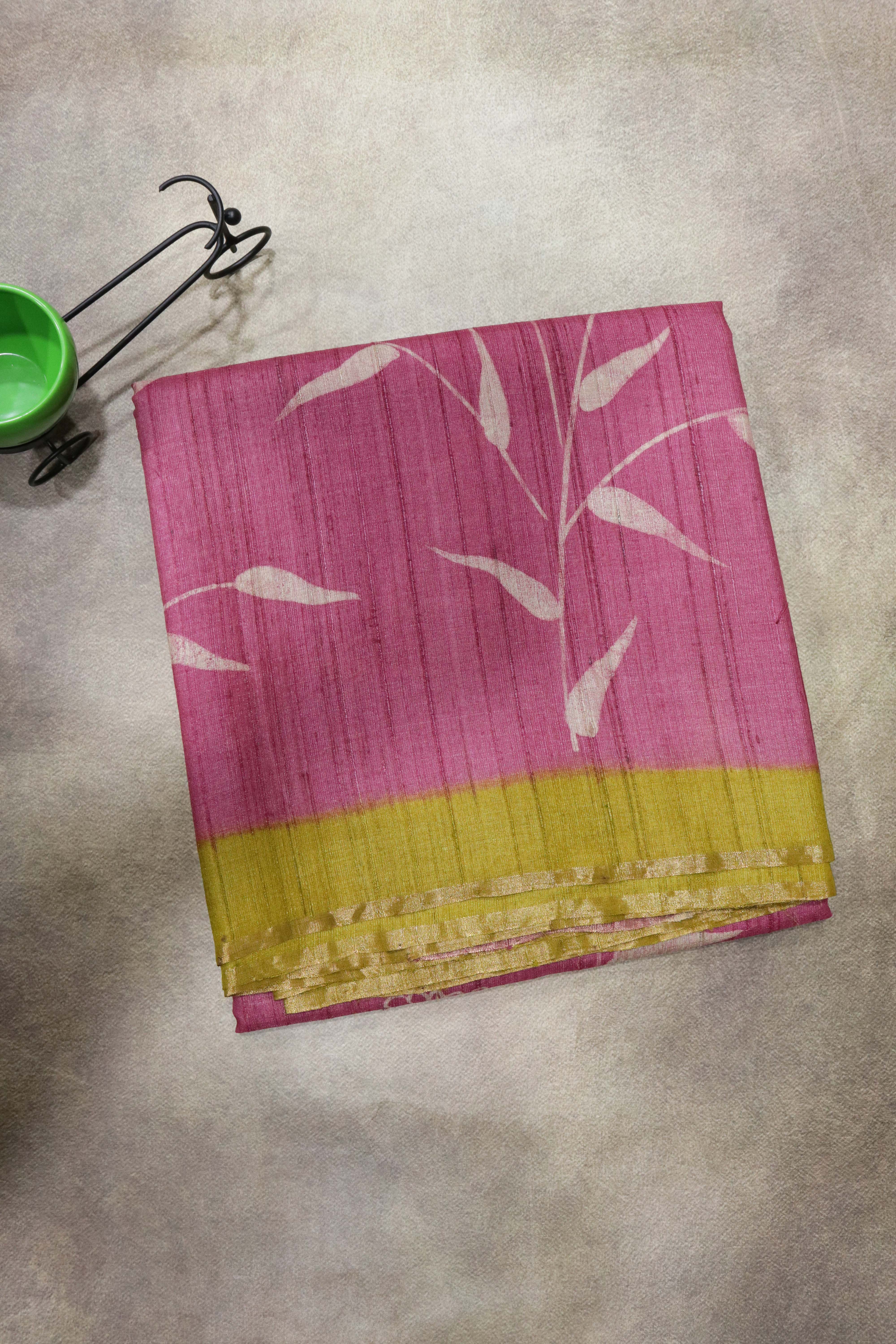 Onion Pink Tussar Silk Saree