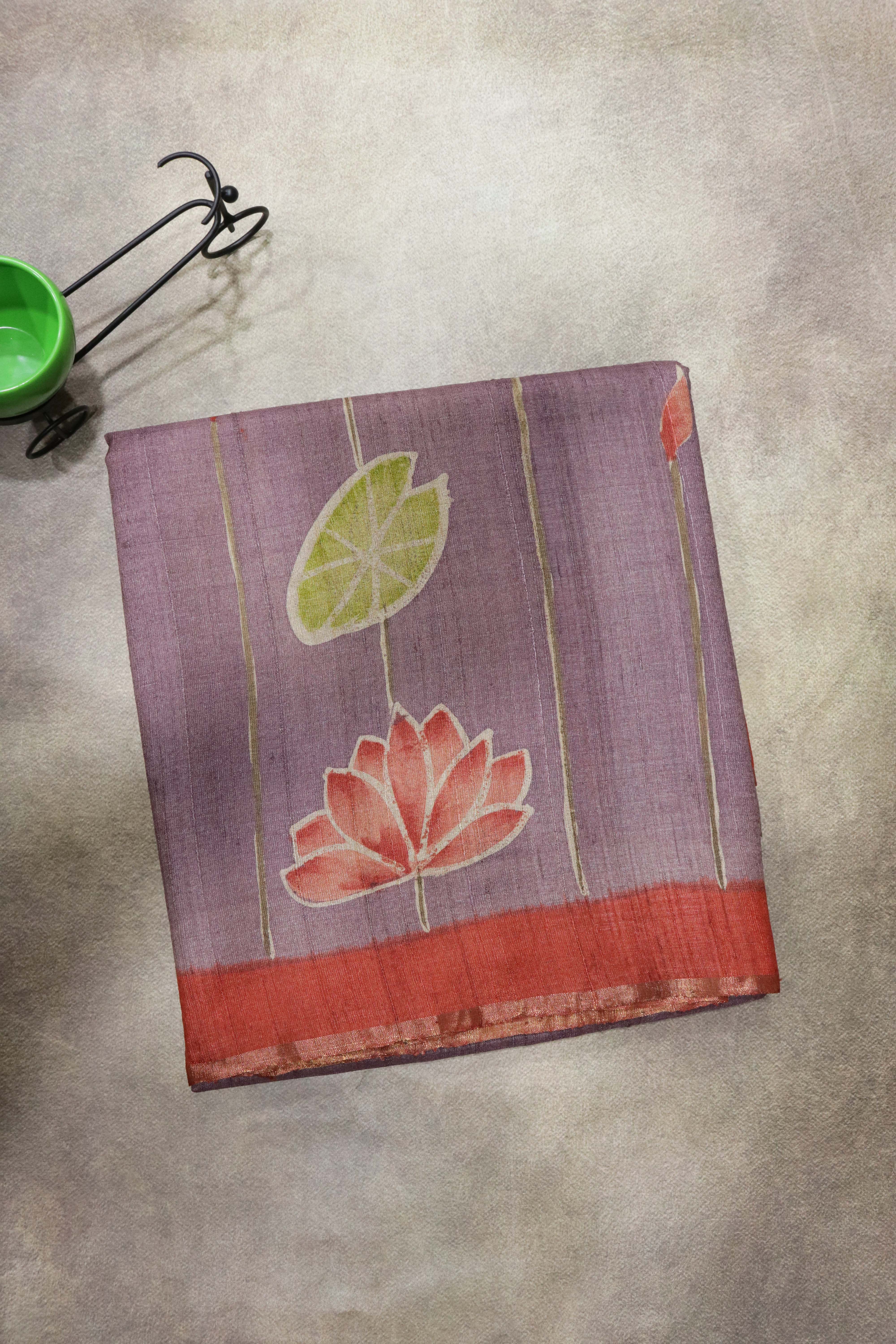 Mauve Tussar Silk Saree